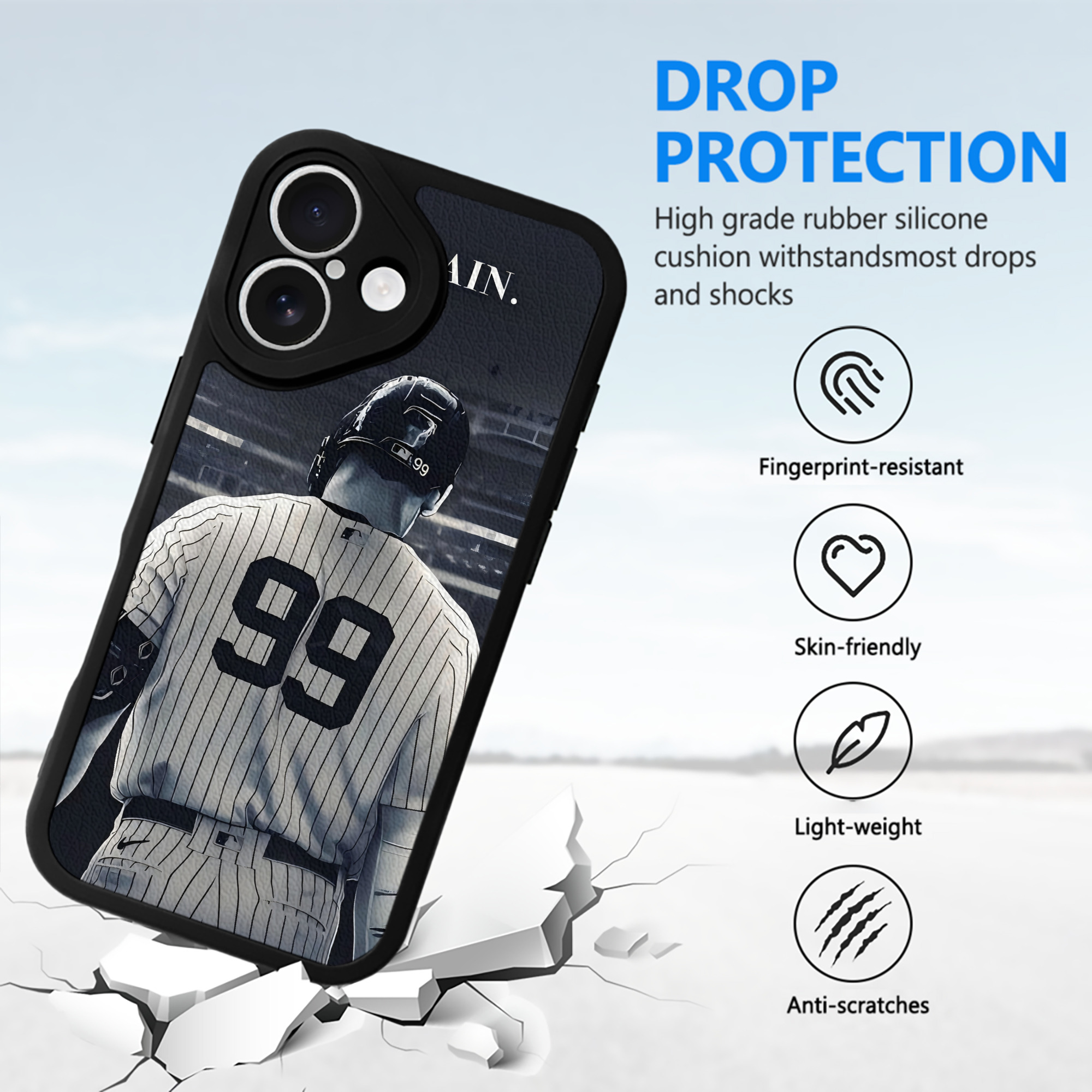 Aaron Judge Yankees Captain IPhone 16 Silicone Leather Case – UV Print, Lambskin Texture – Perfect Fit, Wireless Charging Compatible, Scratch Resistant, Precise Cutouts – Stylish Protection For IPhone 16
