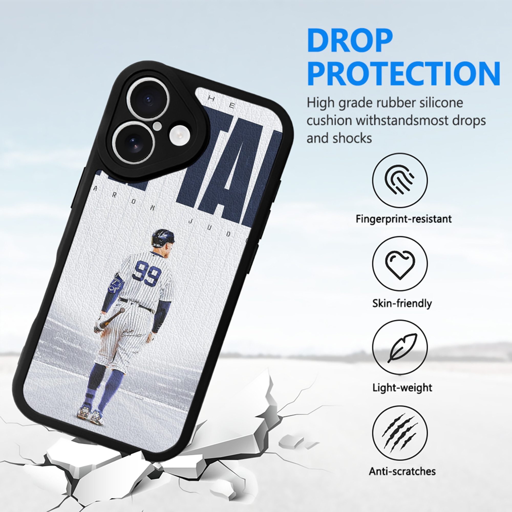 Aaron Judge Yankees Captain IPhone 16 Silicone Leather Case – UV Print, Lambskin Texture – Perfect Fit, Wireless Charging Compatible, Scratch Resistant, Precise Cutouts – Stylish Protection For IPhone 16