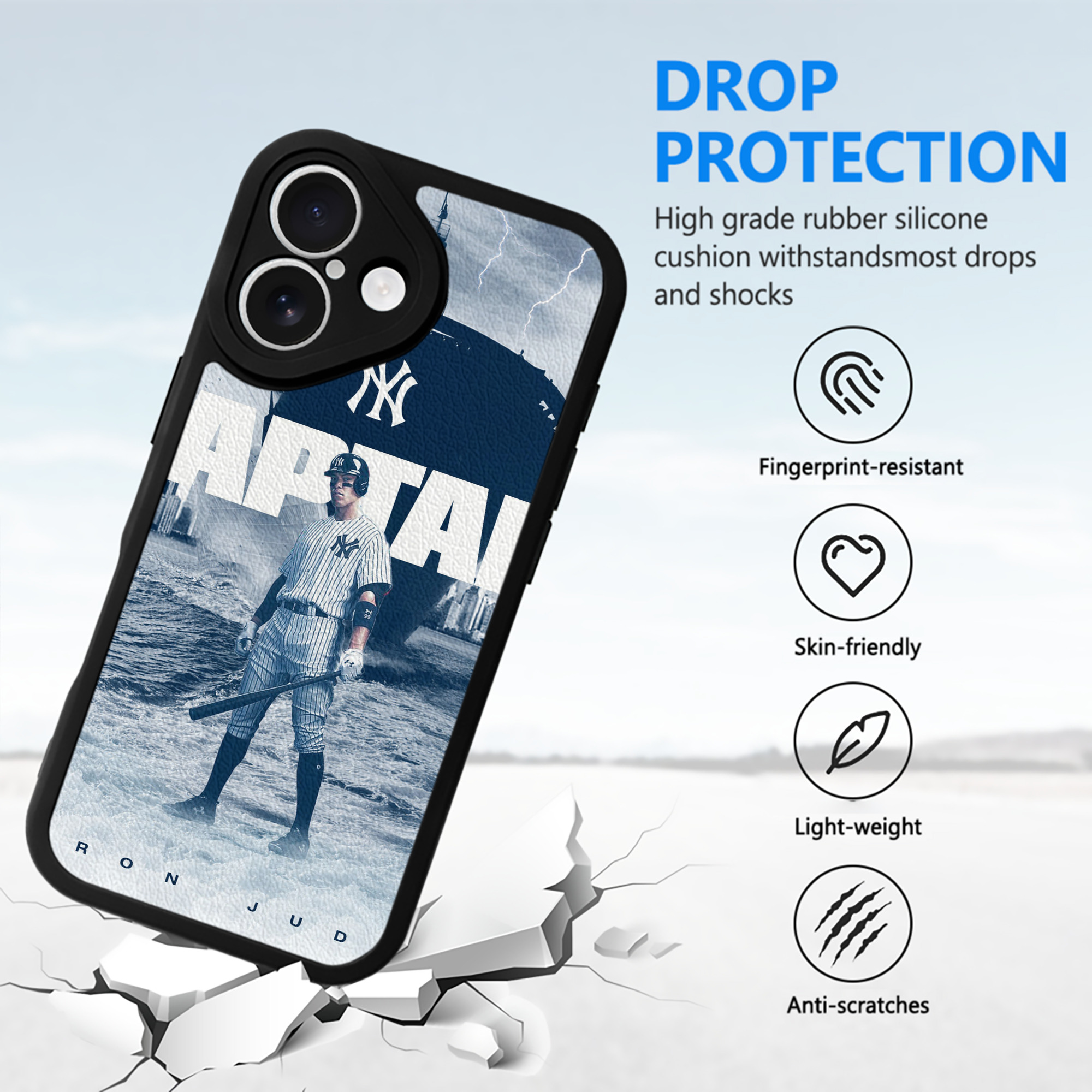 Aaron Judge Yankees Captain IPhone 16 Silicone Leather Case – UV Print, Lambskin Texture – Perfect Fit, Wireless Charging Compatible, Scratch Resistant, Precise Cutouts – Stylish Protection For IPhone 16