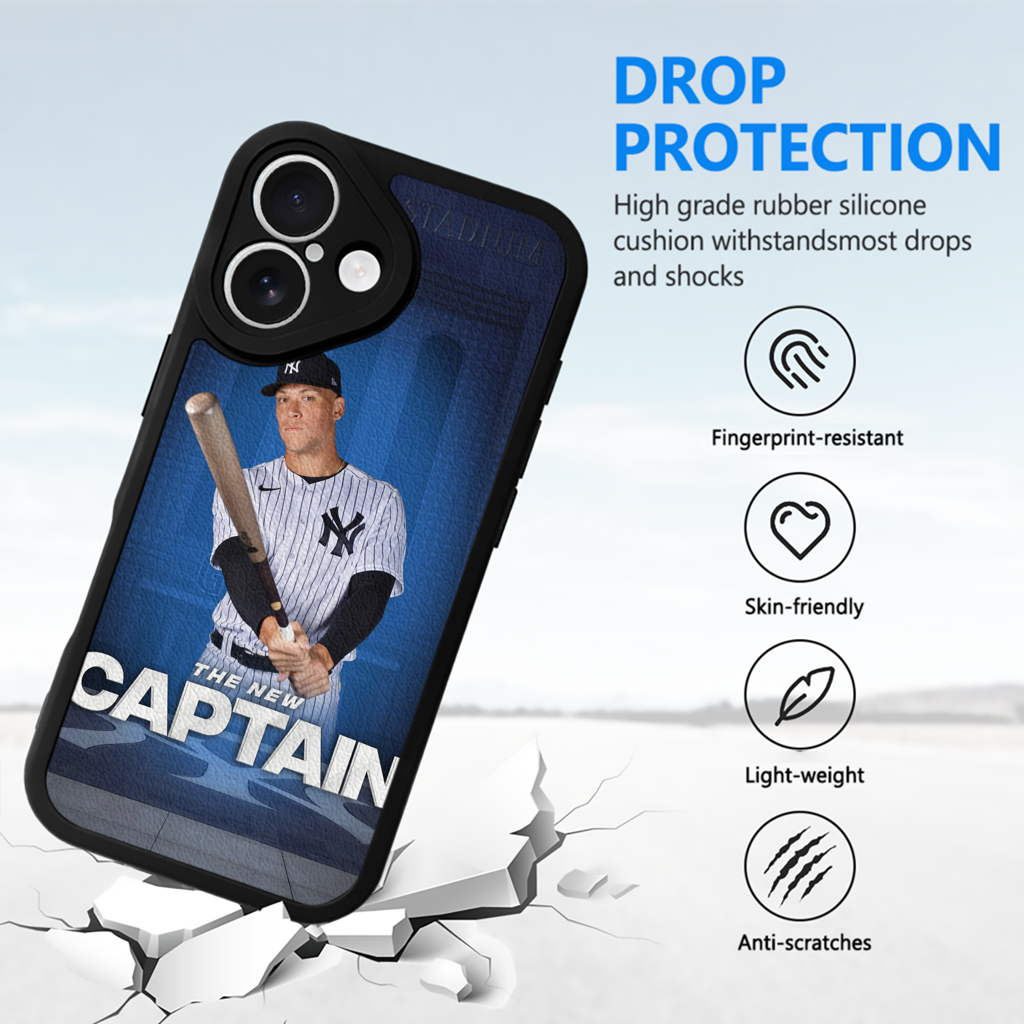 Aaron Judge Yankees Captain IPhone 16 Silicone Leather Case – UV Print, Lambskin Texture – Perfect Fit, Wireless Charging Compatible, Scratch Resistant, Precise Cutouts – Stylish Protection For IPhone 16