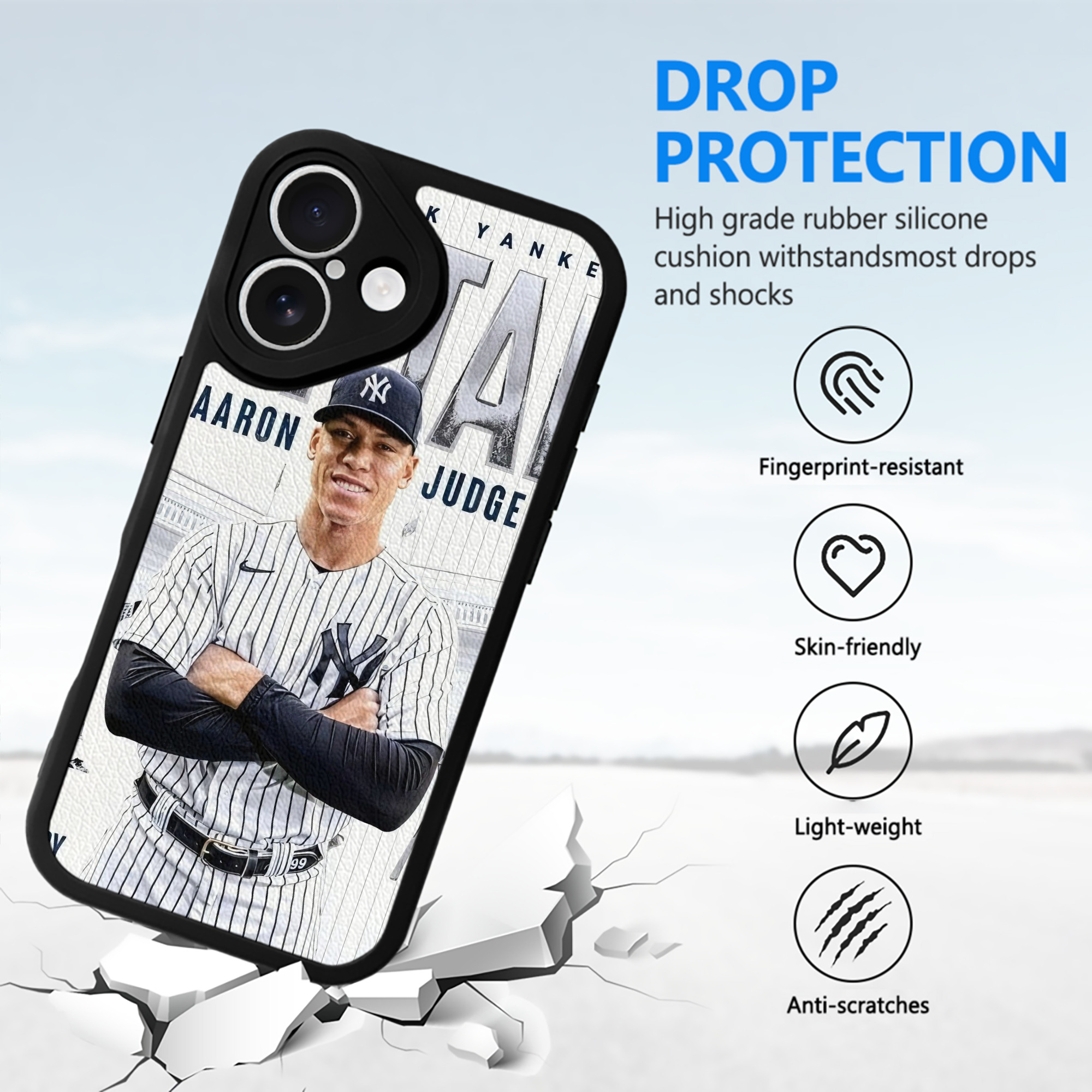 Aaron Judge Yankees Captain IPhone 16 Silicone Leather Case – UV Print, Lambskin Texture – Perfect Fit, Wireless Charging Compatible, Scratch Resistant, Precise Cutouts – Stylish Protection For IPhone 16