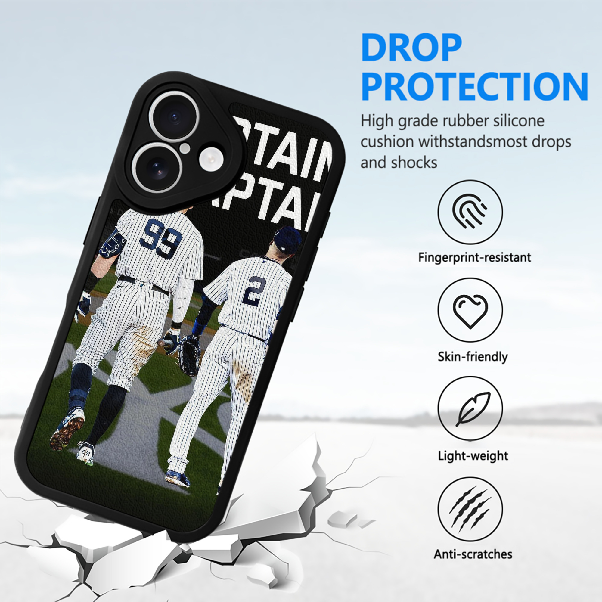 Aaron Judge Yankees Captain IPhone 16 Silicone Leather Case – UV Print, Lambskin Texture – Perfect Fit, Wireless Charging Compatible, Scratch Resistant, Precise Cutouts – Stylish Protection For IPhone 16