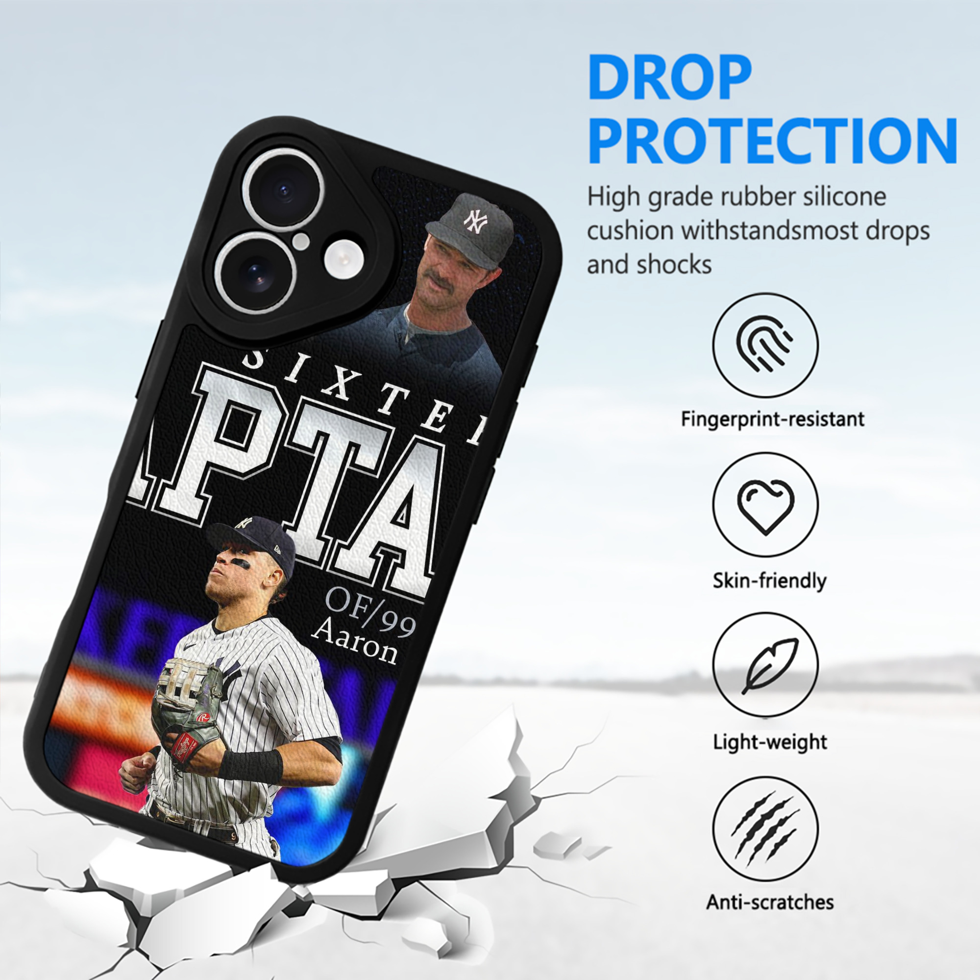 Aaron Judge Yankees Captain IPhone 16 Silicone Leather Case – UV Print, Lambskin Texture – Perfect Fit, Wireless Charging Compatible, Scratch Resistant, Precise Cutouts – Stylish Protection For IPhone 16