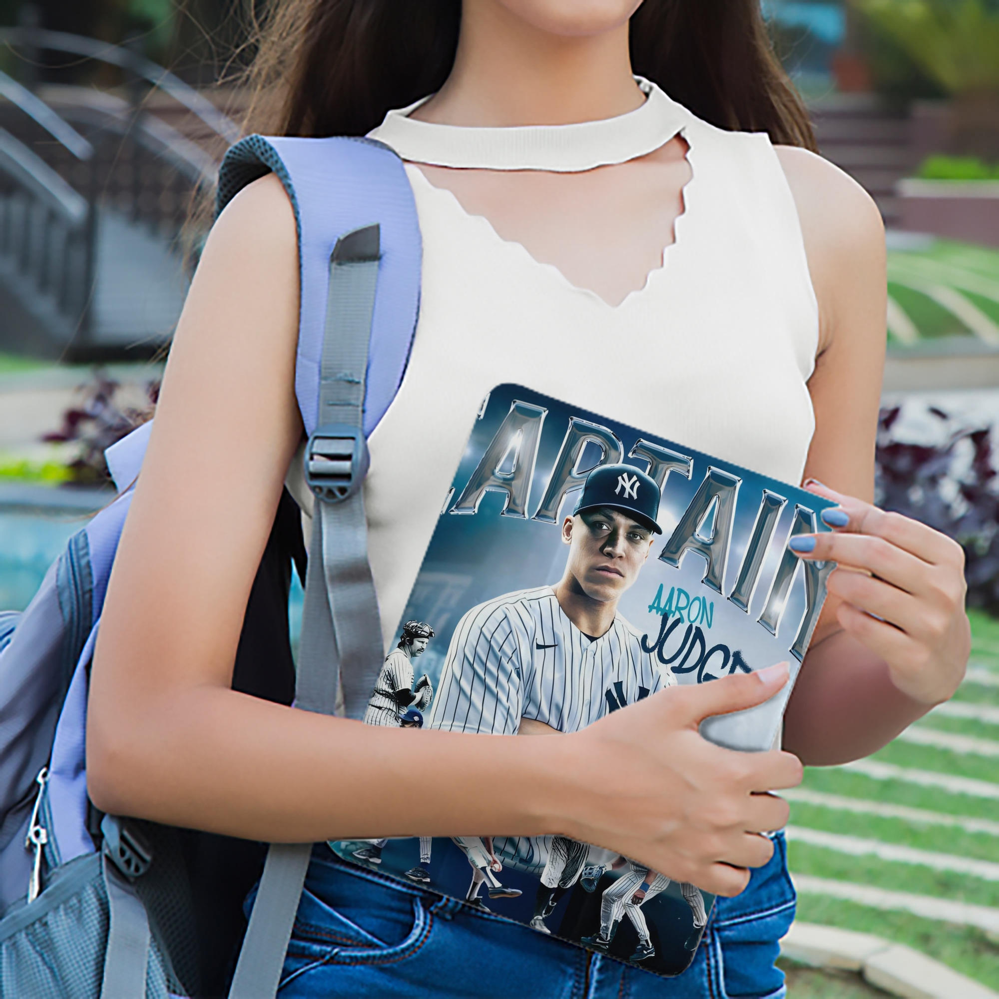 Aaron Judge Yankees Captain Premium Tri-Fold PU Leather & Silicone IPad Case With Pencil Slot – Fits 9.5,10.5,10.9 – Adjustable Stand, Slim, Protective