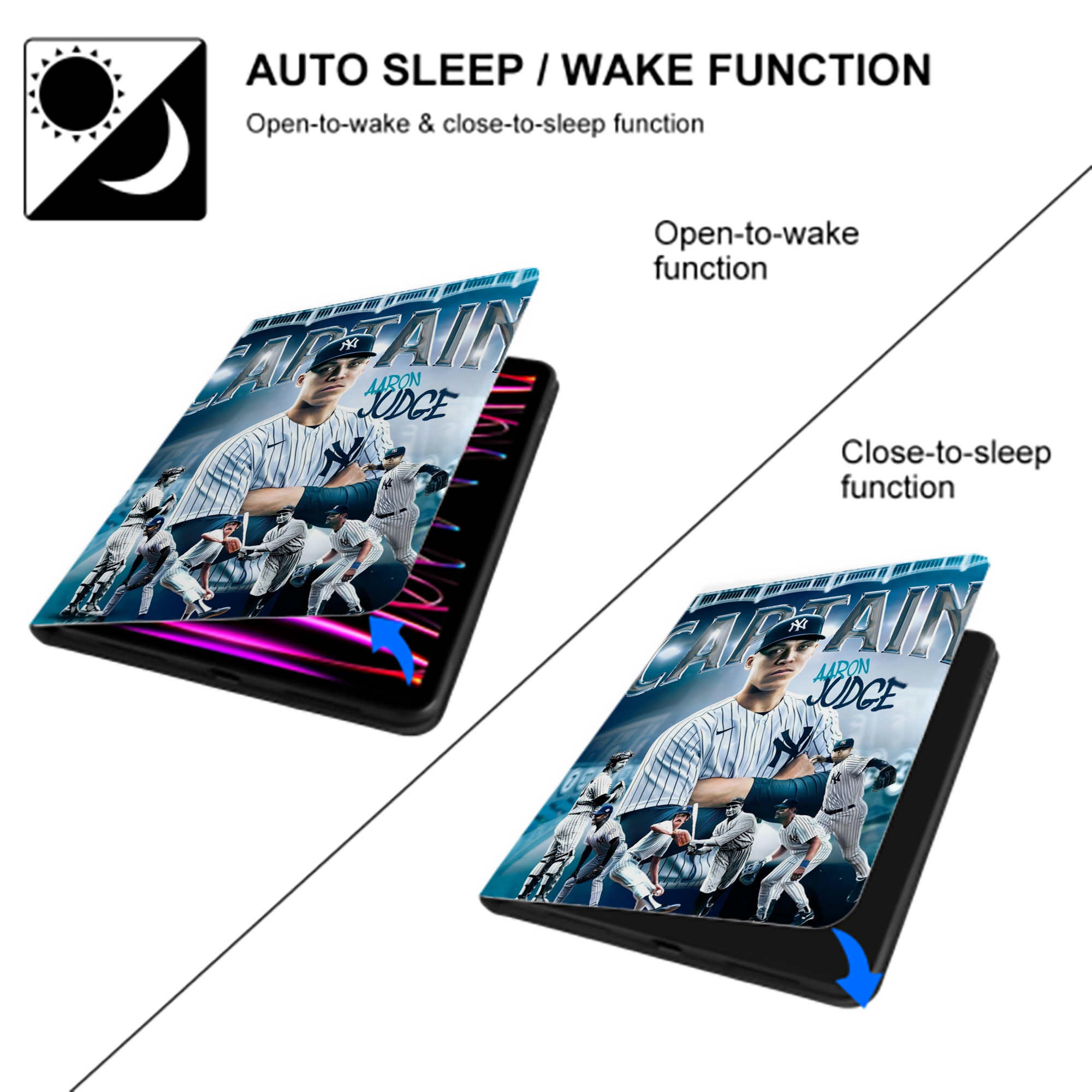 Aaron Judge Yankees Captain Premium Tri-Fold PU Leather & Silicone IPad Case With Pencil Slot – Fits 9.5,10.5,10.9 – Adjustable Stand, Slim, Protective