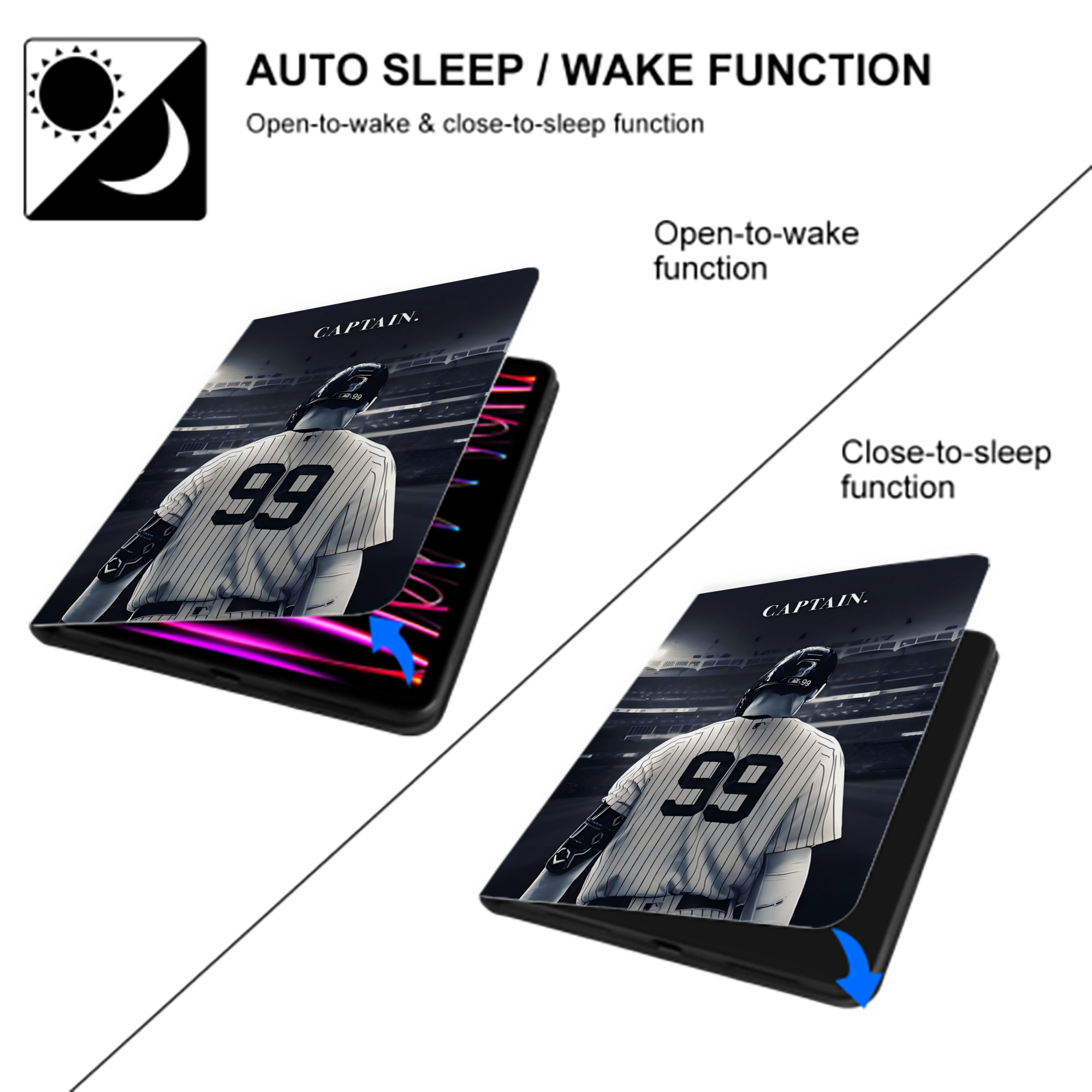 Aaron Judge Yankees Captain Premium Tri-Fold PU Leather & Silicone IPad Case With Pencil Slot – Fits 9.5,10.5,10.9 – Adjustable Stand, Slim, Protective