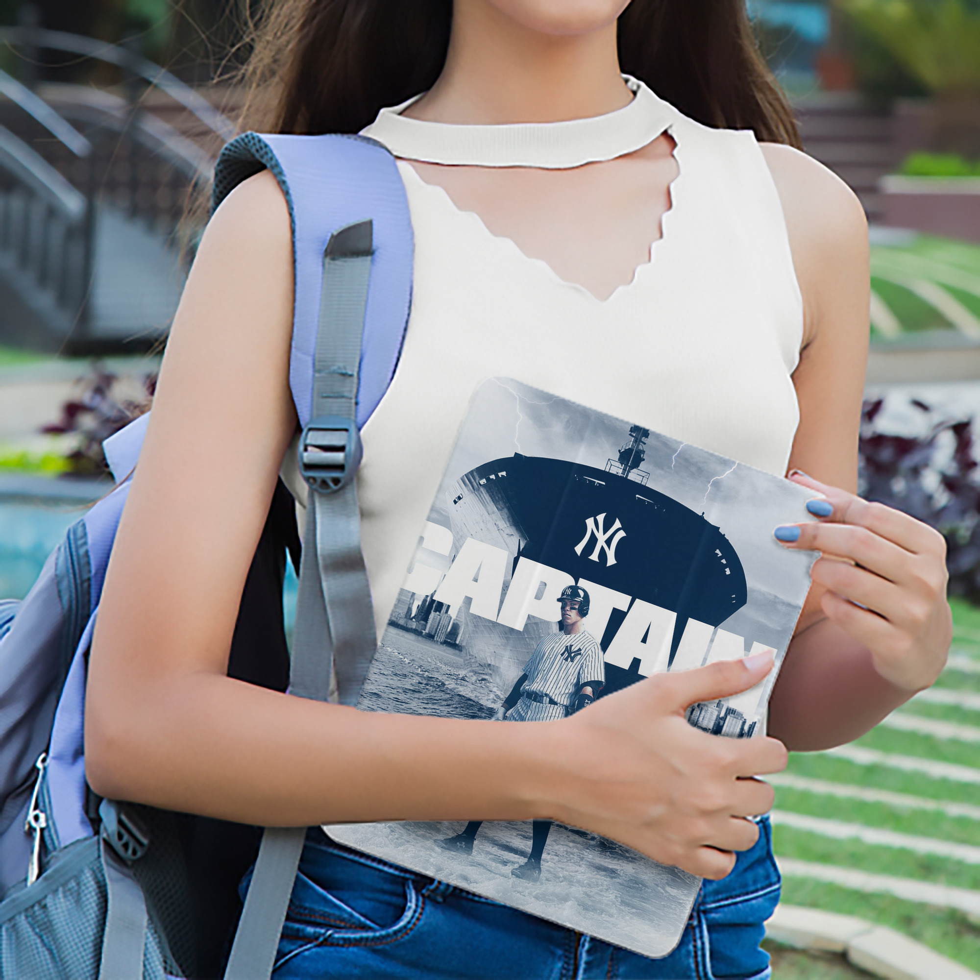 Aaron Judge Yankees Captain Premium Tri-Fold PU Leather & Silicone IPad Case With Pencil Slot – Fits 9.5,10.5,10.9 – Adjustable Stand, Slim, Protective