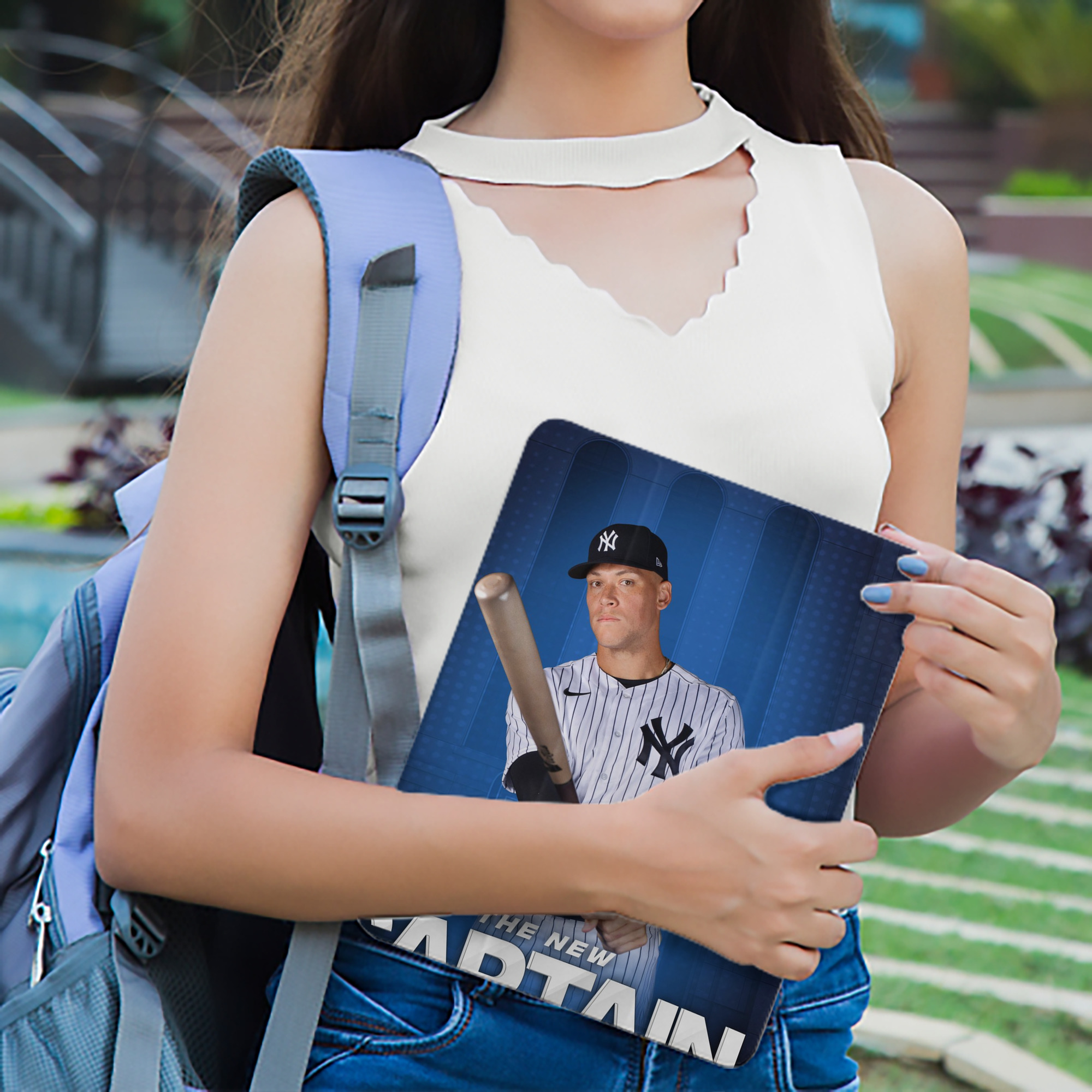 Aaron Judge Yankees Captain Premium Tri-Fold PU Leather & Silicone IPad Case With Pencil Slot – Fits 9.5,10.5,10.9 – Adjustable Stand, Slim, Protective