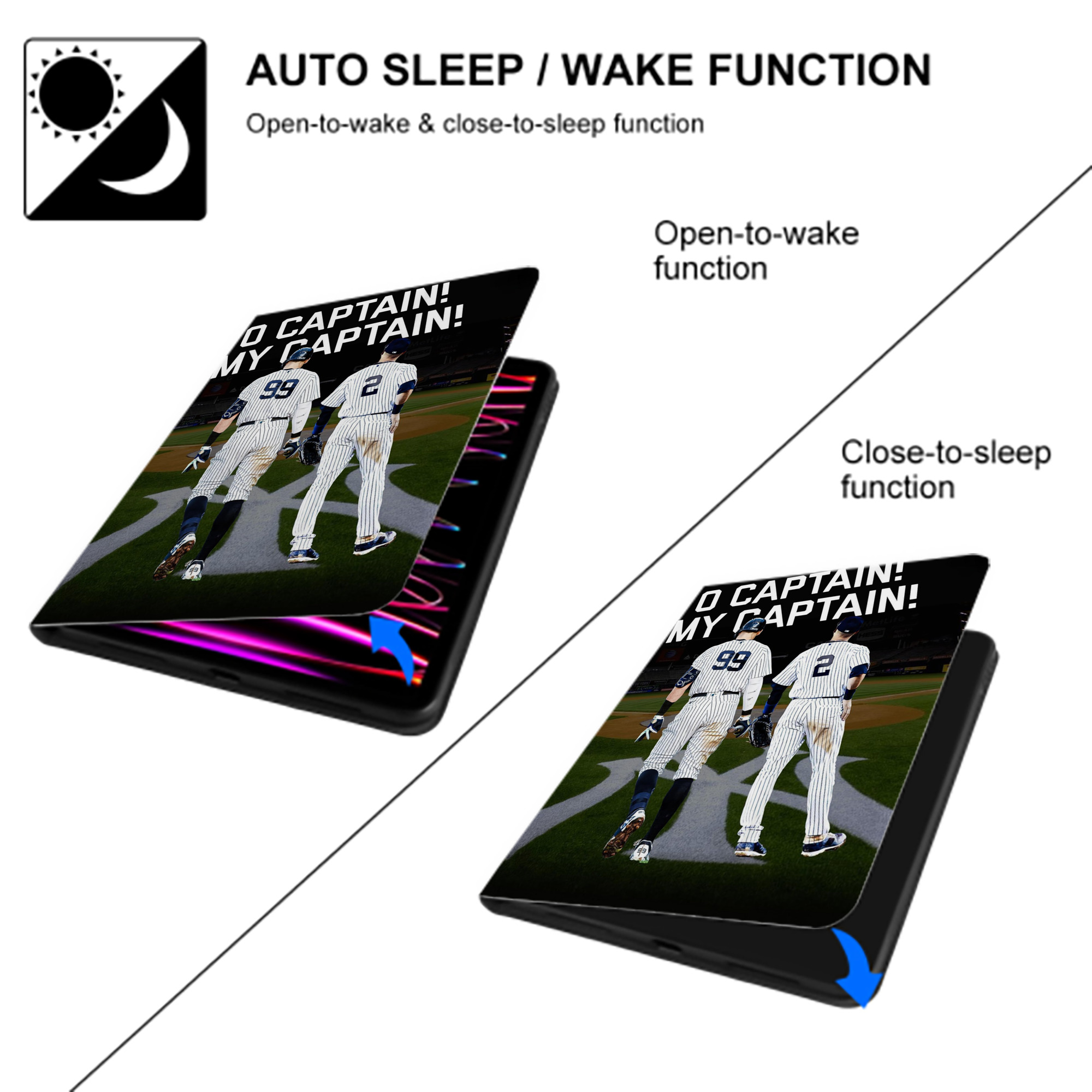 Aaron Judge Yankees Captain Premium Tri-Fold PU Leather & Silicone IPad Case With Pencil Slot – Fits 9.5,10.5,10.9 – Adjustable Stand, Slim, Protective