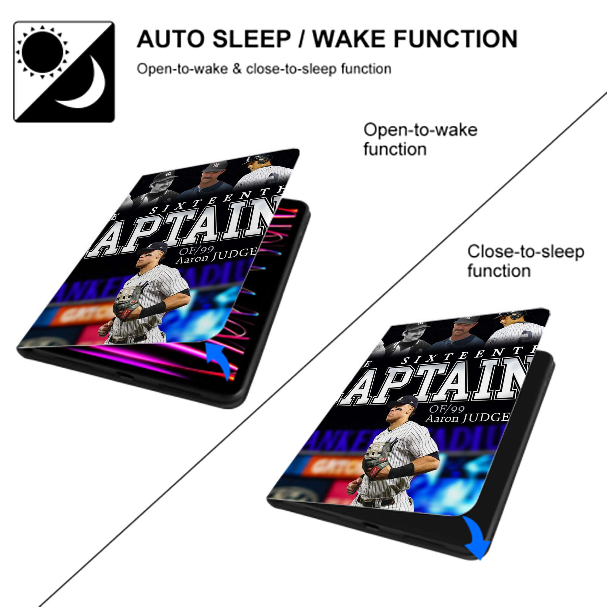 Aaron Judge Yankees Captain Premium Tri-Fold PU Leather & Silicone IPad Case With Pencil Slot – Fits 9.5,10.5,10.9 – Adjustable Stand, Slim, Protective