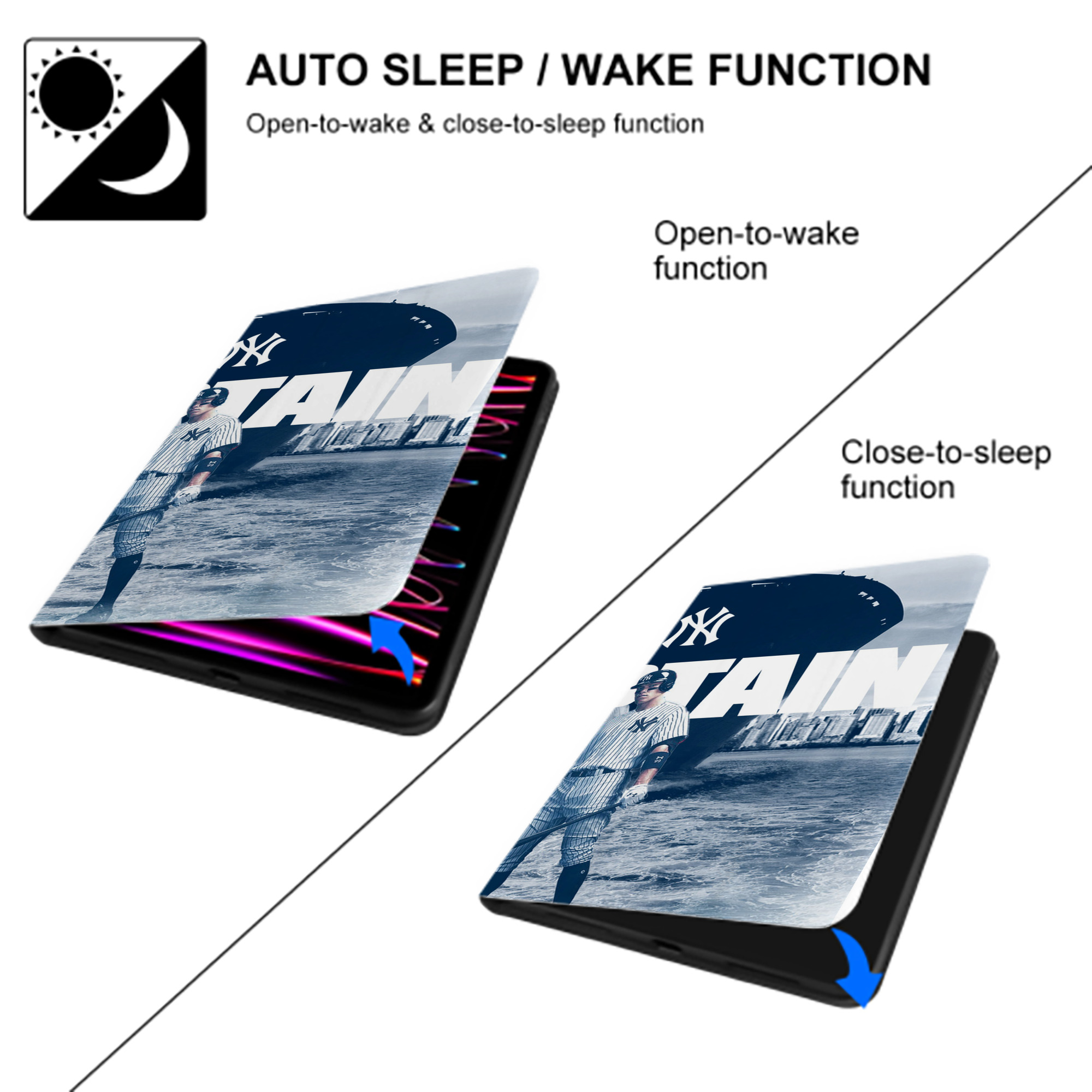 Aaron Judge Yankees Captain IPad Book-Style Case With Pencil Slot – Slim PU & TPU Cover – Full Protection, Precise Fit, Water & Scratch Resistant