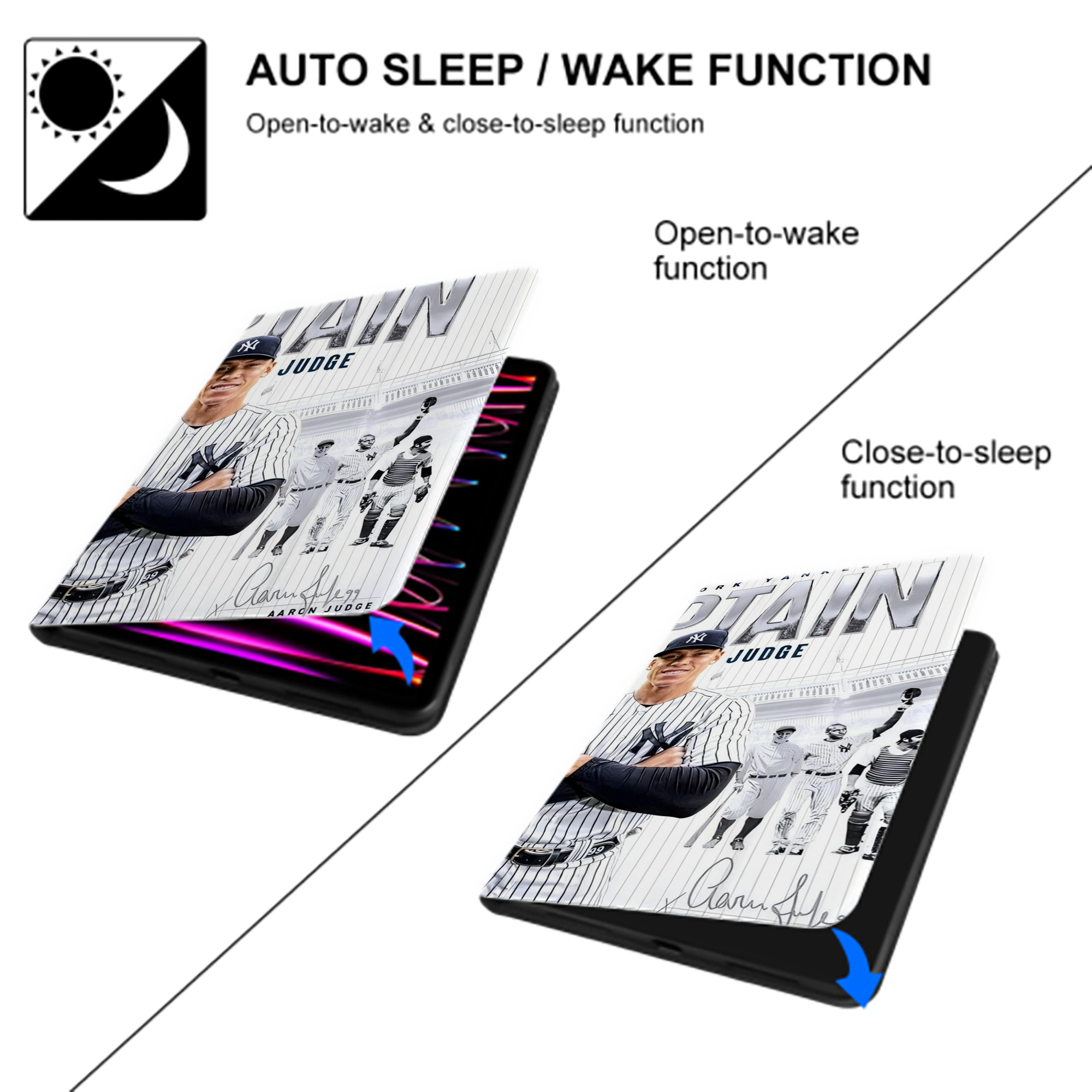 Aaron Judge Yankees Captain IPad Book-Style Case With Pencil Slot – Slim PU & TPU Cover – Full Protection, Precise Fit, Water & Scratch Resistant