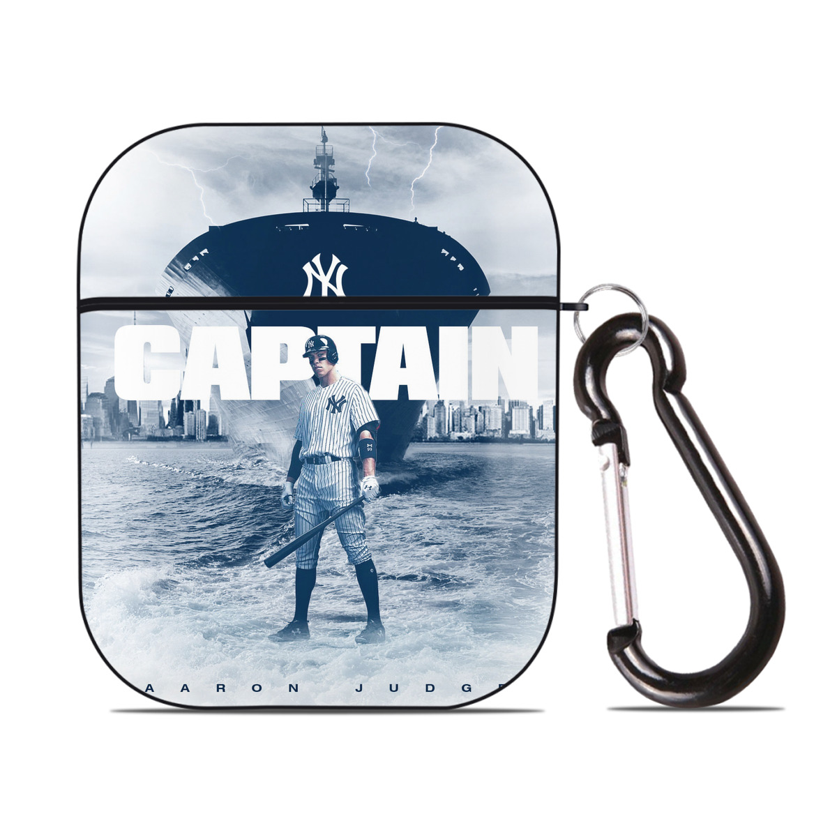 Aaron Judge Yankees Captain AirPods 2 Case Hard Shell Black, Flexible PC Material, Precise Cutouts, Full Protection, Anti-Fingerprint, Washable, Includes Keychain – Durable & Slim Design