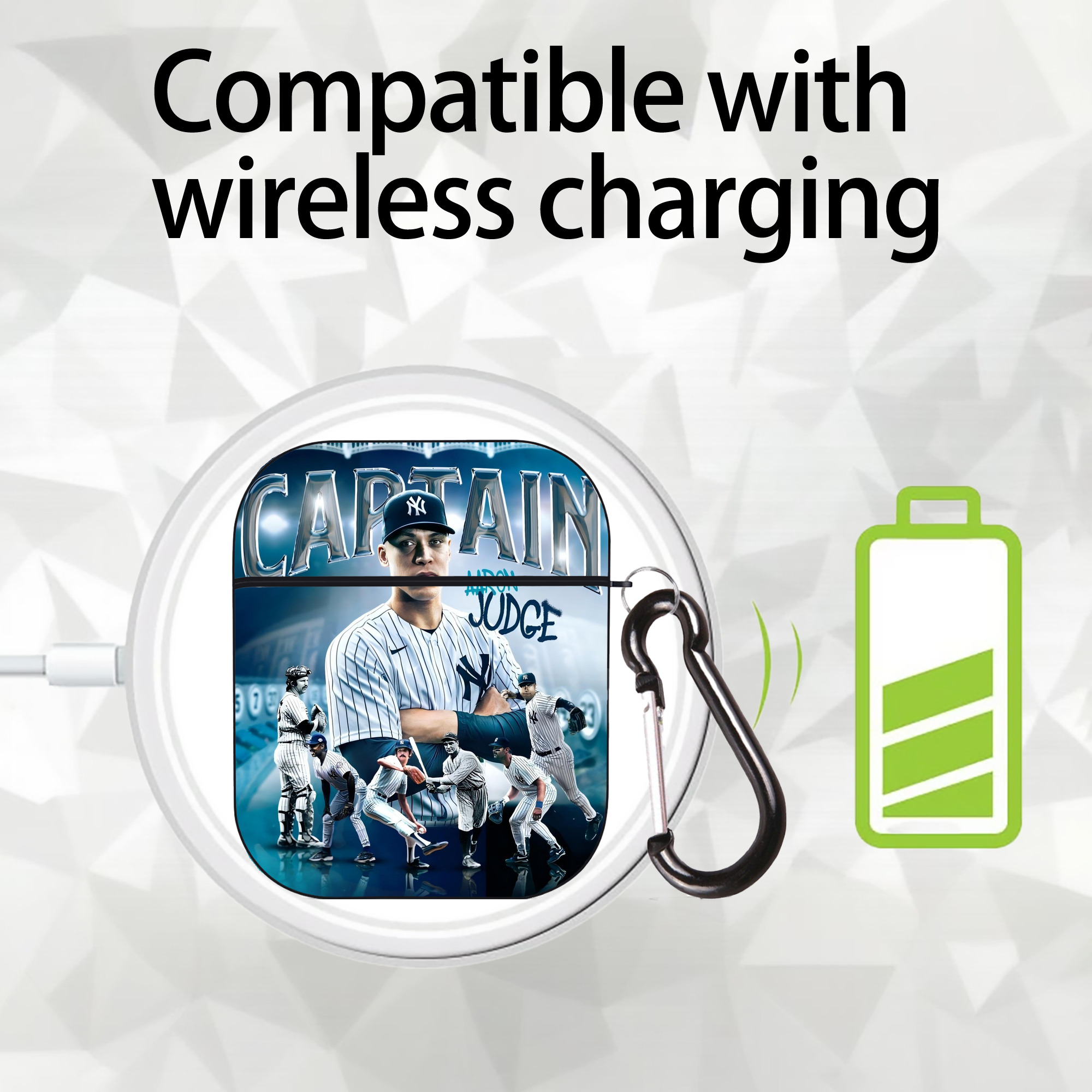 Aaron Judge Yankees Captain AirPods 2 Case Hard Shell Black, Flexible PC Material, Precise Cutouts, Full Protection, Anti-Fingerprint, Washable, Includes Keychain – Durable & Slim Design