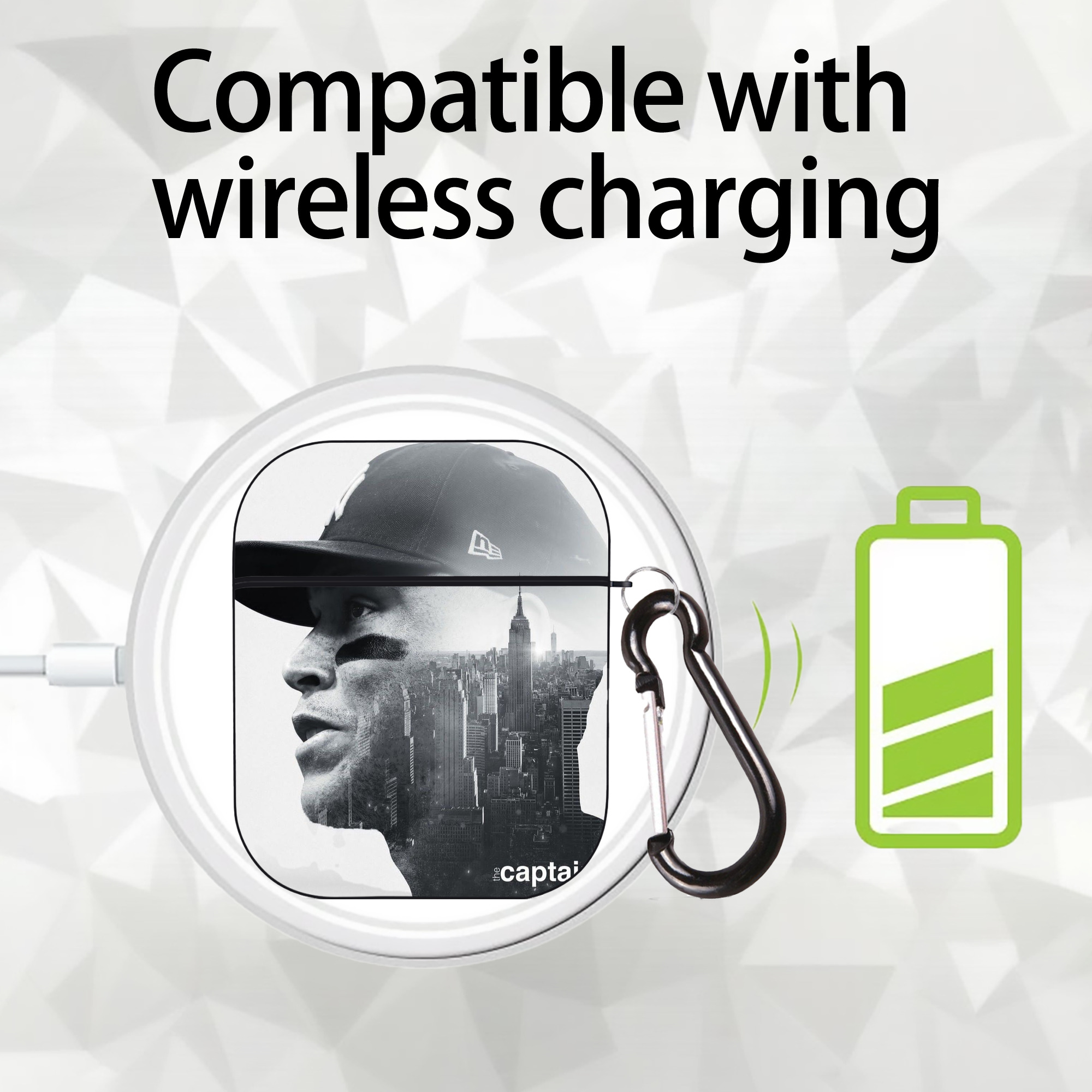 Aaron Judge Yankees Captain AirPods 2 Case Hard Shell Black, Flexible PC Material, Precise Cutouts, Full Protection, Anti-Fingerprint, Washable, Includes Keychain – Durable & Slim Design