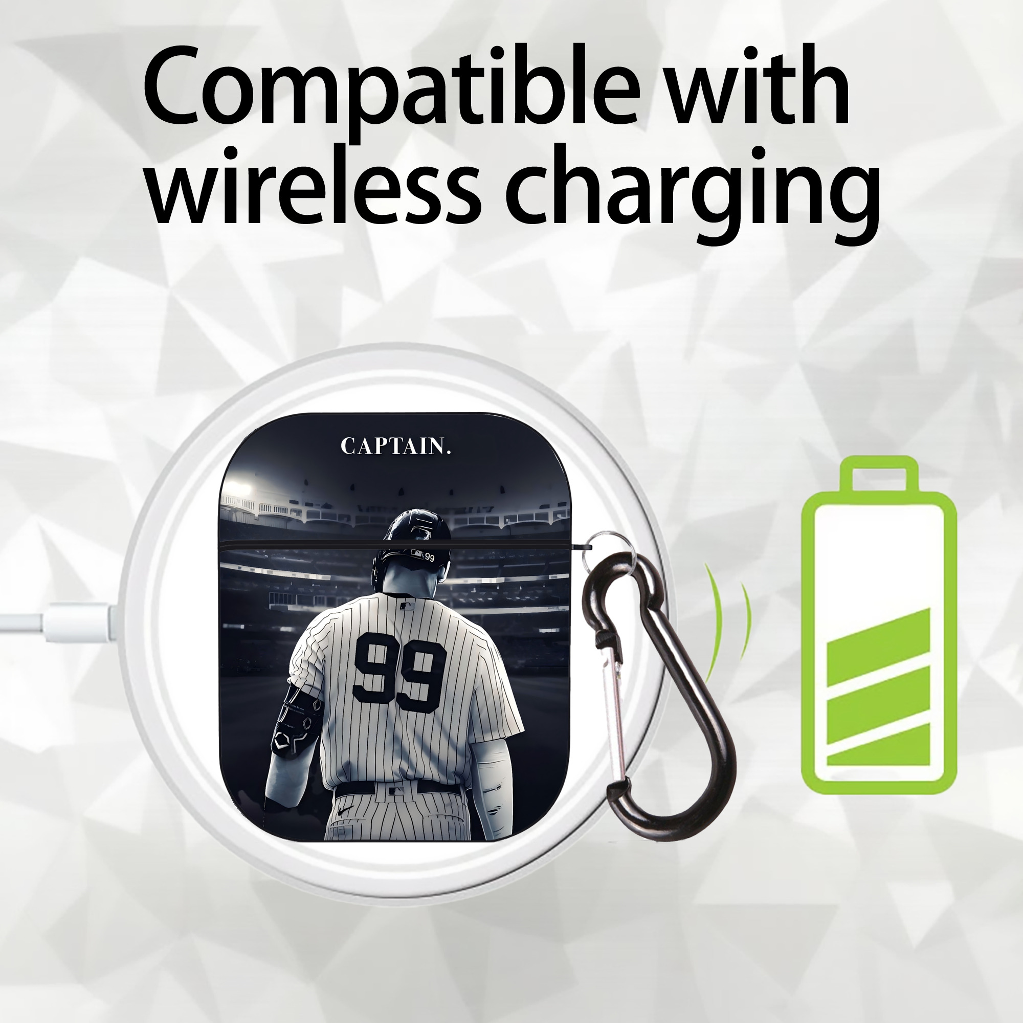 Aaron Judge Yankees Captain AirPods 2 Case Hard Shell Black, Flexible PC Material, Precise Cutouts, Full Protection, Anti-Fingerprint, Washable, Includes Keychain – Durable & Slim Design