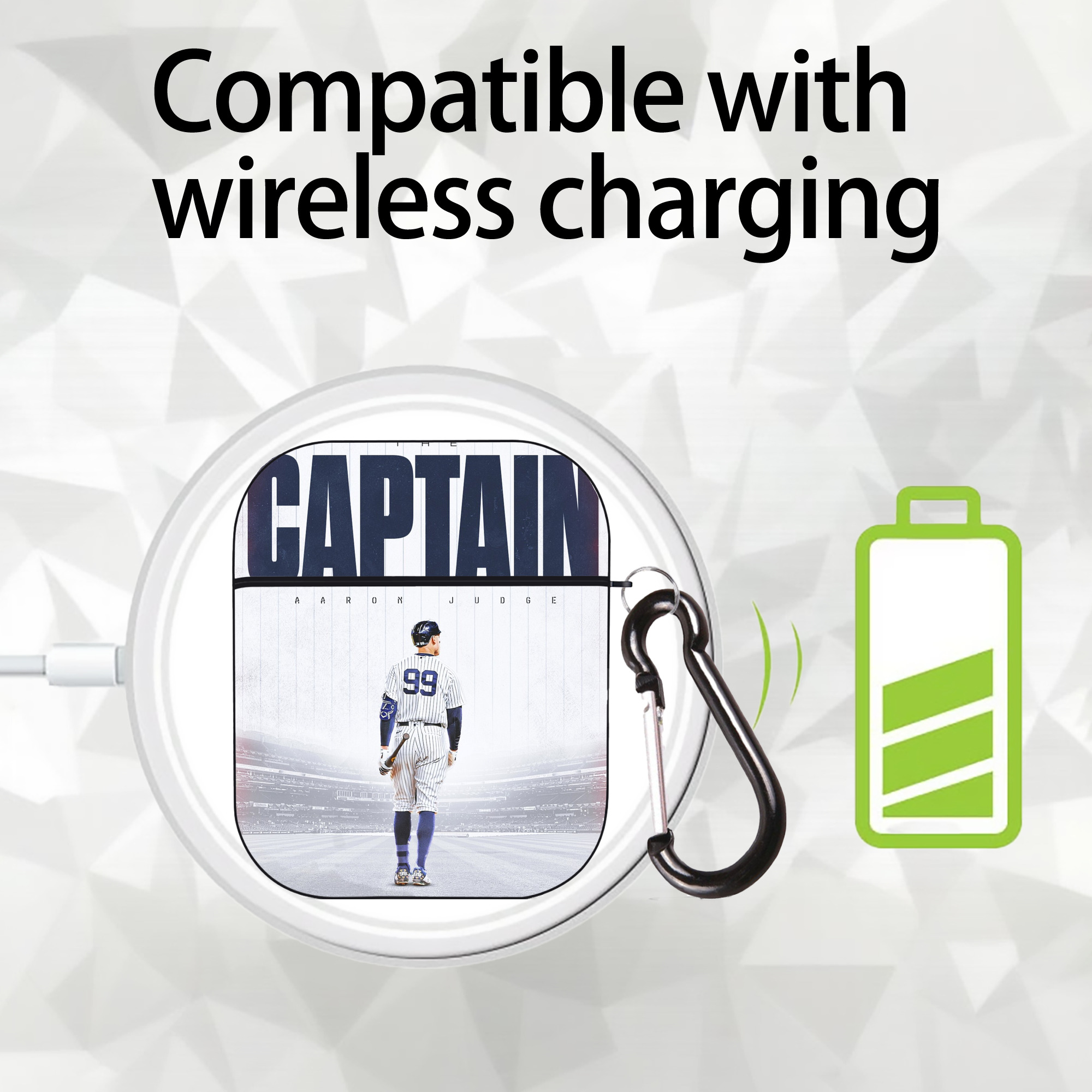 Aaron Judge Yankees Captain AirPods 2 Case Hard Shell Black, Flexible PC Material, Precise Cutouts, Full Protection, Anti-Fingerprint, Washable, Includes Keychain – Durable & Slim Design