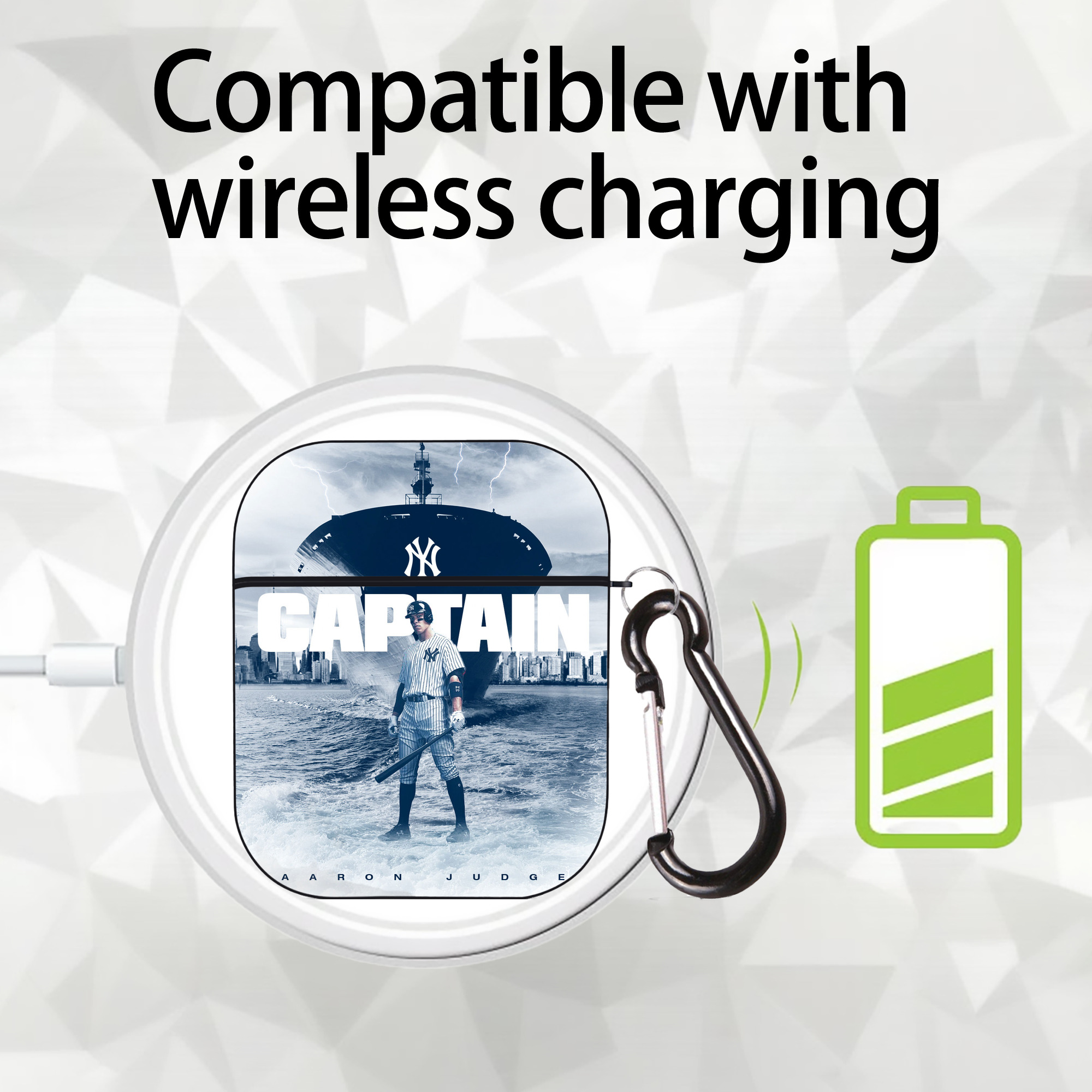 Aaron Judge Yankees Captain AirPods 2 Case Hard Shell Black, Flexible PC Material, Precise Cutouts, Full Protection, Anti-Fingerprint, Washable, Includes Keychain – Durable & Slim Design