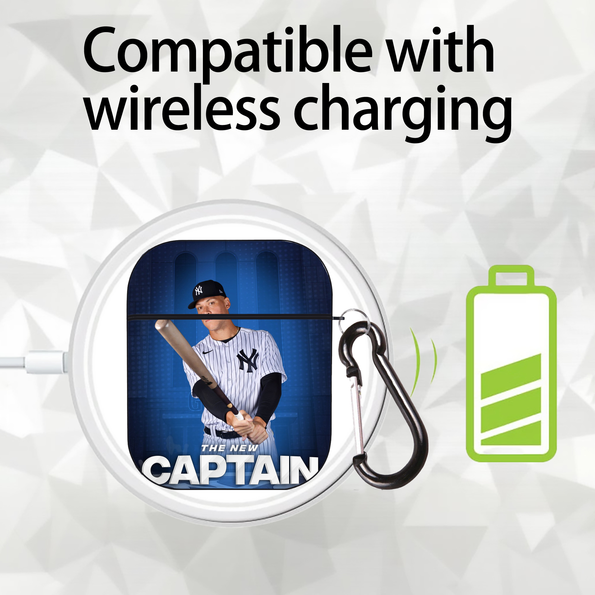 Aaron Judge Yankees Captain AirPods 2 Case Hard Shell Black, Flexible PC Material, Precise Cutouts, Full Protection, Anti-Fingerprint, Washable, Includes Keychain – Durable & Slim Design