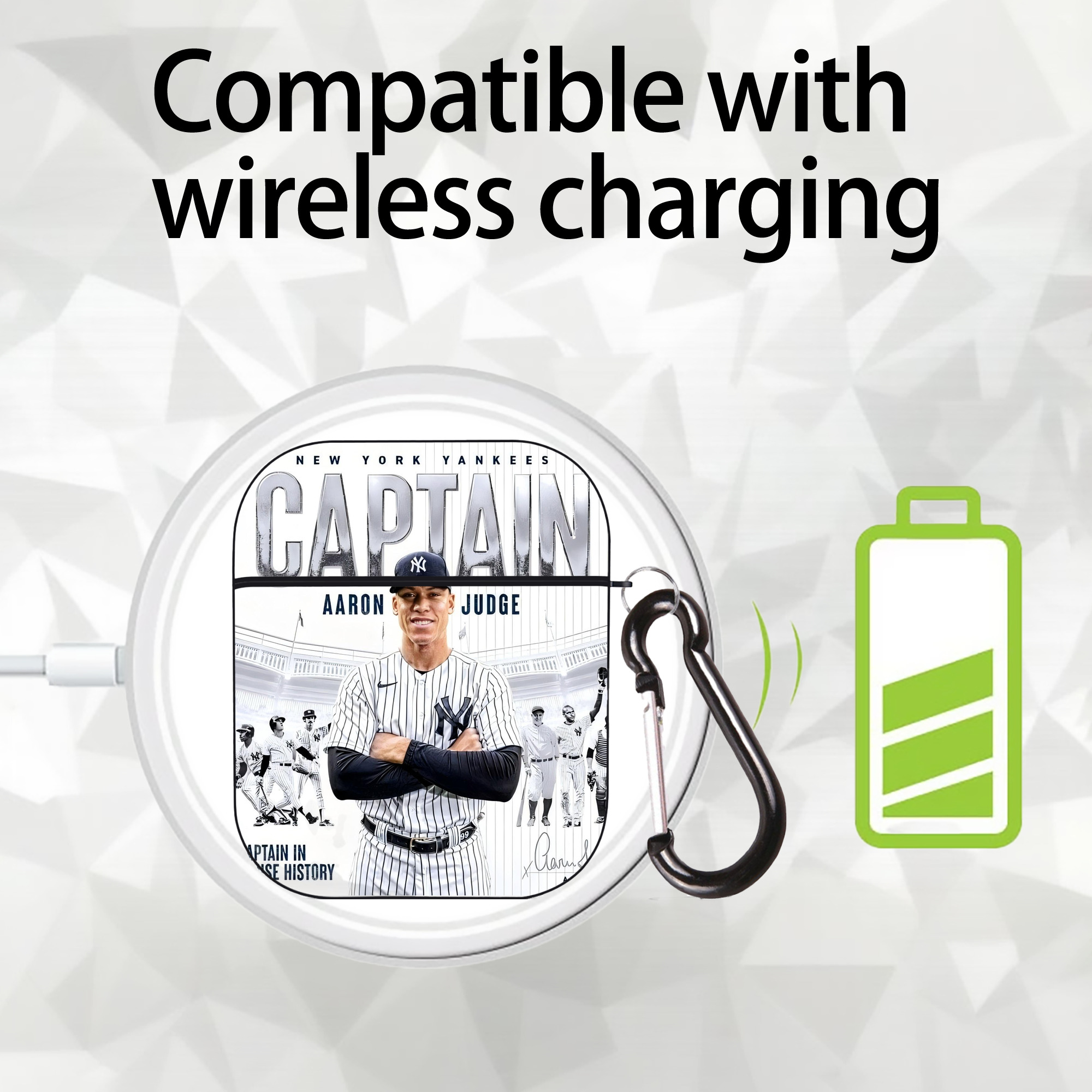 Aaron Judge Yankees Captain AirPods 2 Case Hard Shell Black, Flexible PC Material, Precise Cutouts, Full Protection, Anti-Fingerprint, Washable, Includes Keychain – Durable & Slim Design