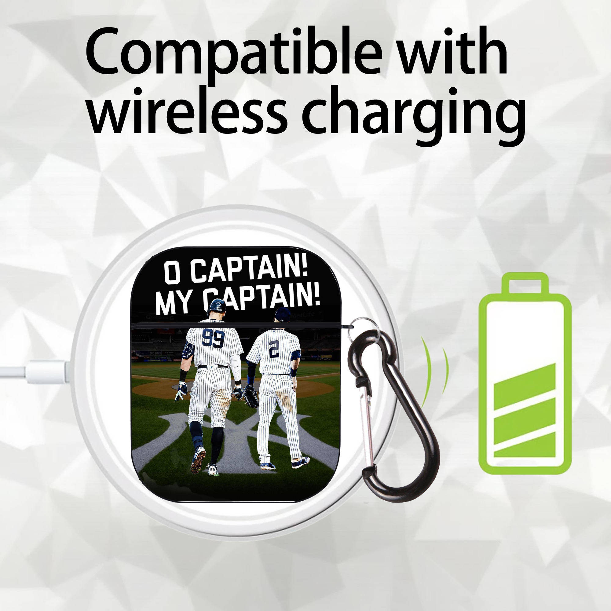 Aaron Judge Yankees Captain AirPods 2 Case Hard Shell Black, Flexible PC Material, Precise Cutouts, Full Protection, Anti-Fingerprint, Washable, Includes Keychain – Durable & Slim Design