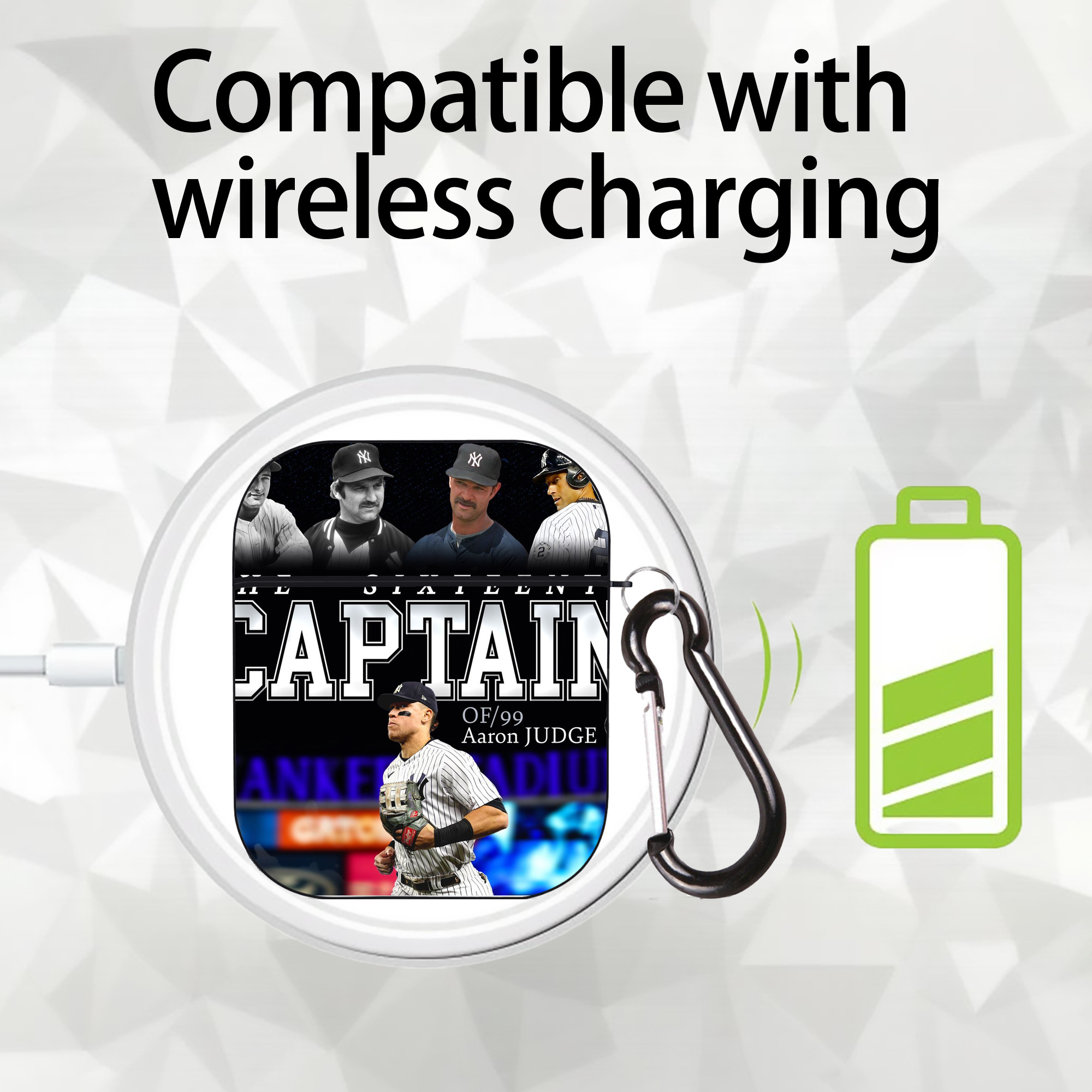 Aaron Judge Yankees Captain AirPods 2 Case Hard Shell Black, Flexible PC Material, Precise Cutouts, Full Protection, Anti-Fingerprint, Washable, Includes Keychain – Durable & Slim Design