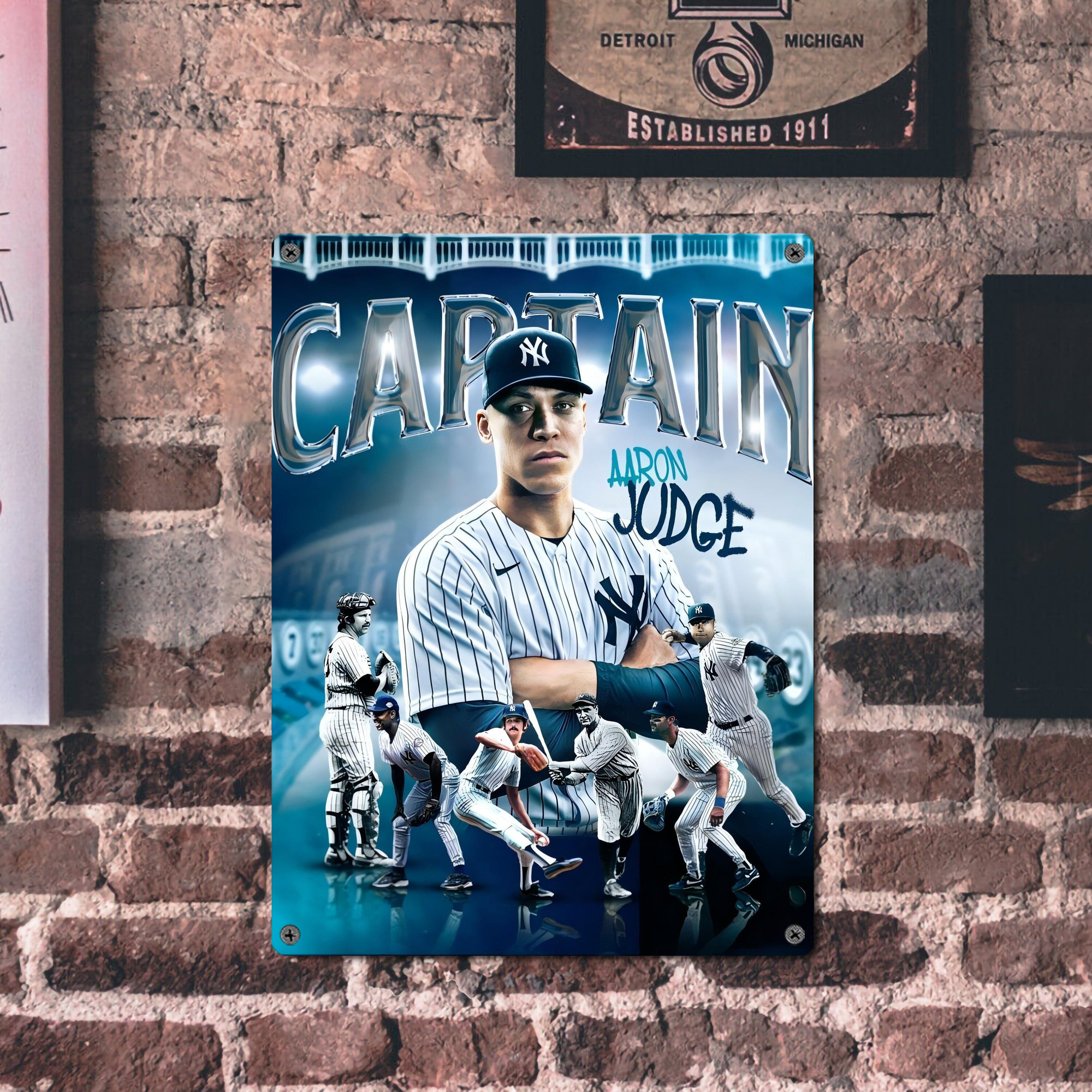 Aaron Judge Yankees Captain Vintage Metal Tin Sign 12x16inch – Retro Wall Art Decor For Home, Bar, Kitchen, Bedroom, Office – Durable Iron Sheet Poster, Easy To Hang, Full-Color Printing