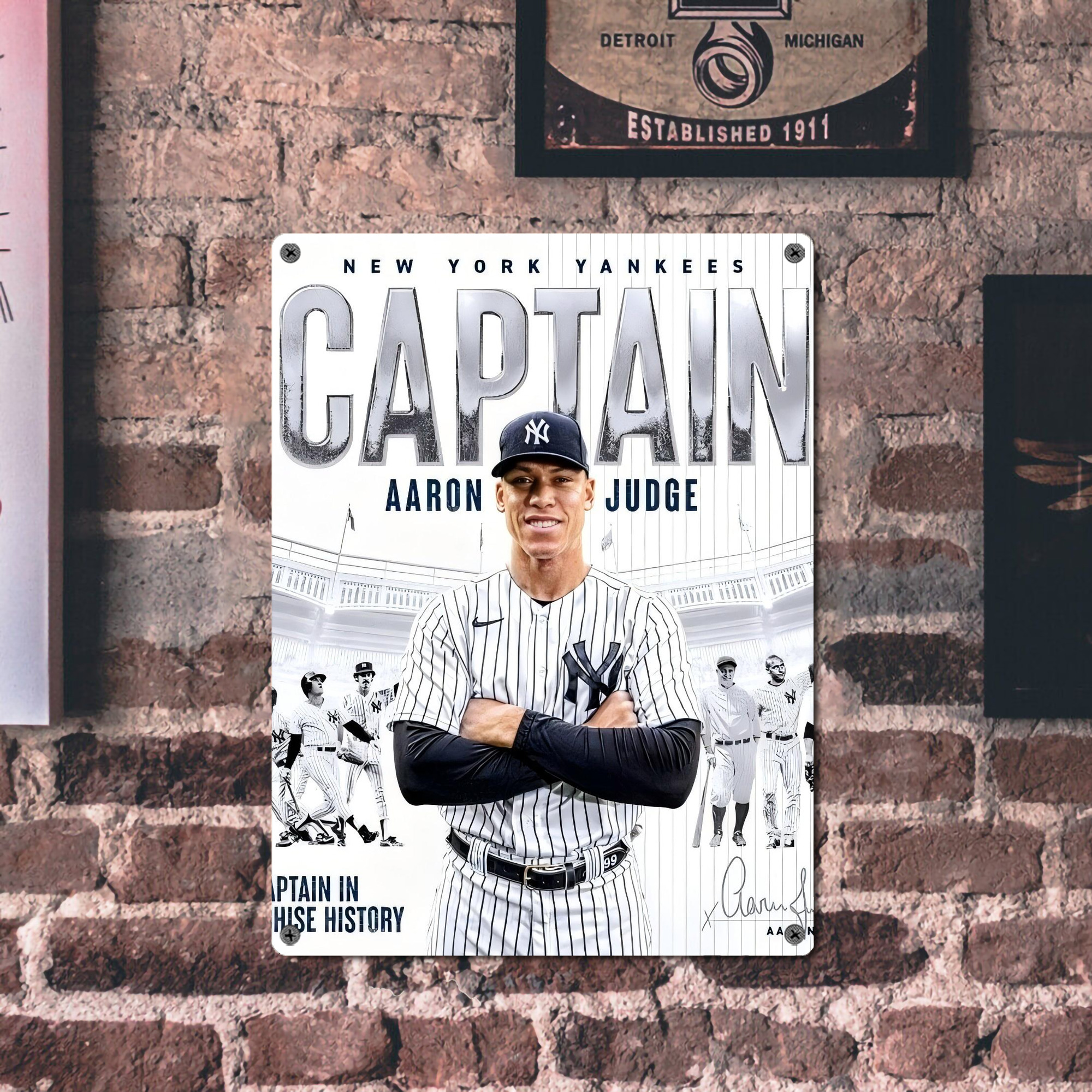 Aaron Judge Yankees Captain Vintage Metal Tin Sign 12x16inch – Retro Wall Art Decor For Home, Bar, Kitchen, Bedroom, Office – Durable Iron Sheet Poster, Easy To Hang, Full-Color Printing