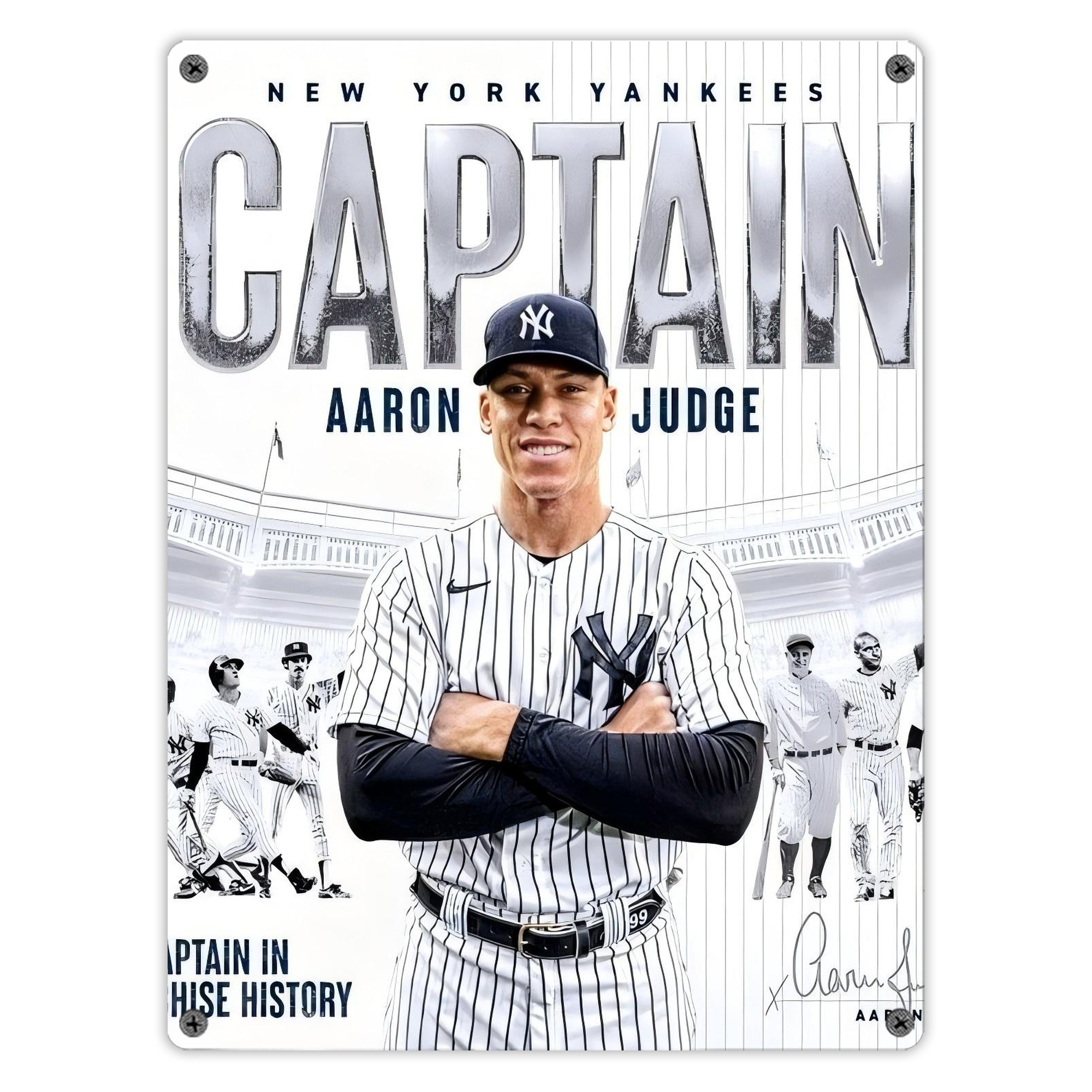 Aaron Judge Yankees Captain Vintage Metal Tin Sign 12x16inch – Retro Wall Art Decor For Home, Bar, Kitchen, Bedroom, Office – Durable Iron Sheet Poster, Easy To Hang, Full-Color Printing