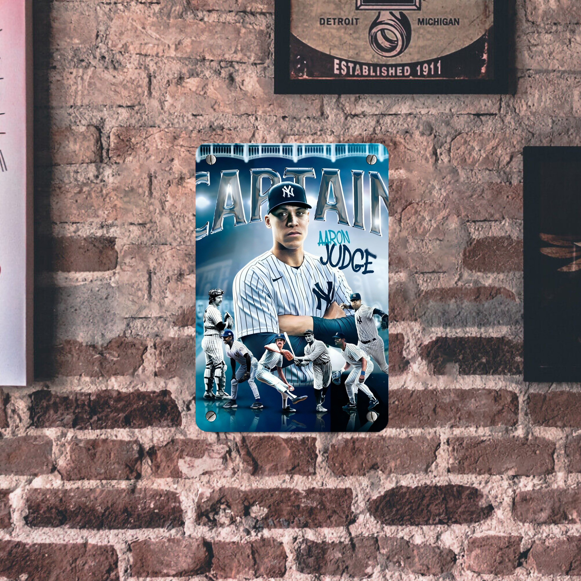 Aaron Judge Yankees Captain Metal Tin Sign 8x12inch - High-Quality Full-Print Decorative Wall Art, Durable Rust-Resistant Metal Plaque For Living Room, Bedroom, Kitchen, Office, Bar Décor