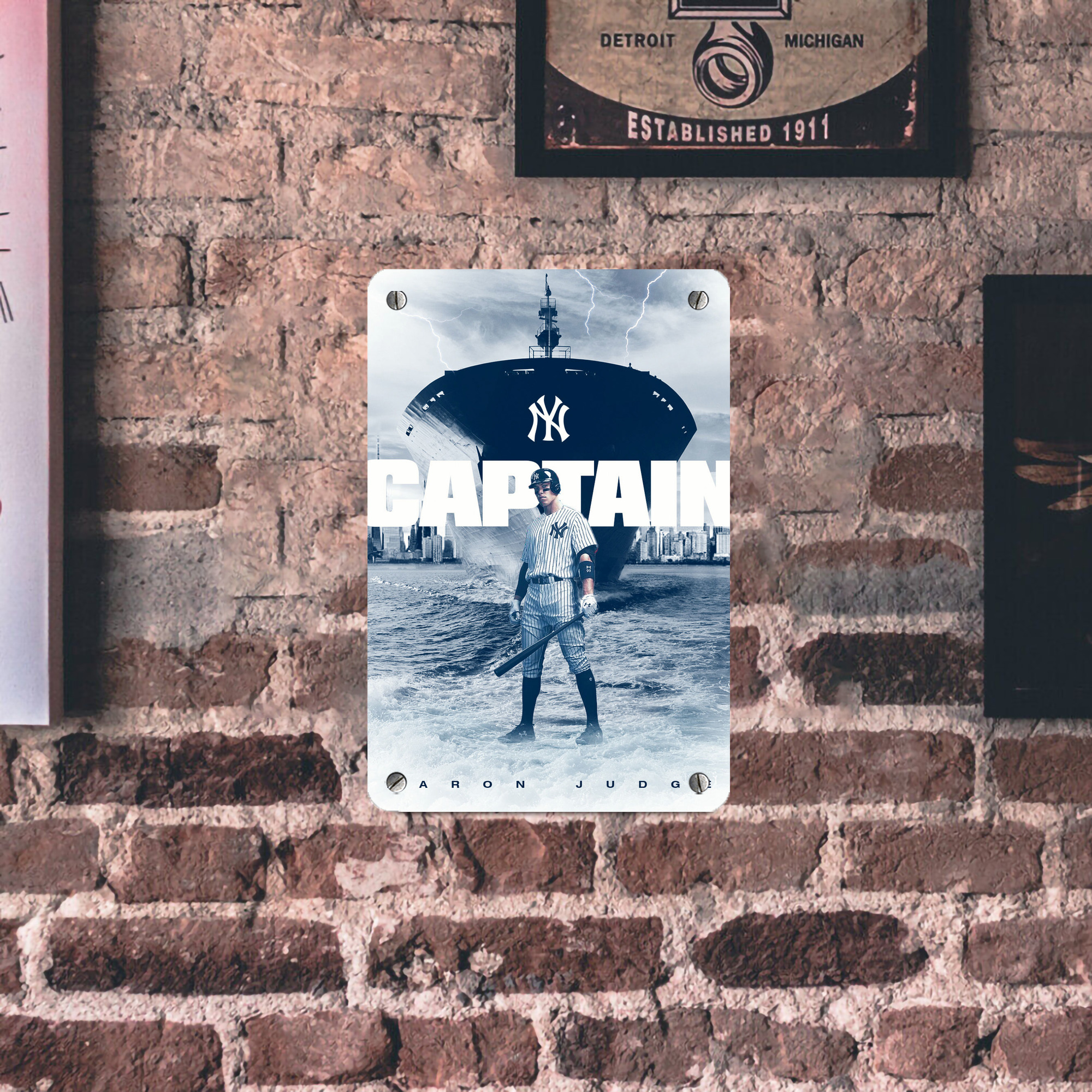 Aaron Judge Yankees Captain Metal Tin Sign 8x12inch - High-Quality Full-Print Decorative Wall Art, Durable Rust-Resistant Metal Plaque For Living Room, Bedroom, Kitchen, Office, Bar Décor