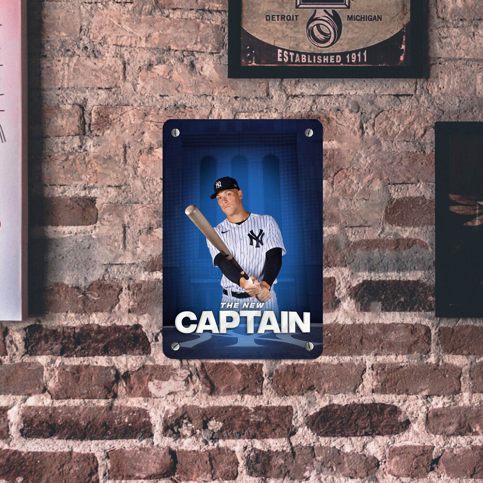 Aaron Judge Yankees Captain Metal Tin Sign 8x12inch - High-Quality Full-Print Decorative Wall Art, Durable Rust-Resistant Metal Plaque For Living Room, Bedroom, Kitchen, Office, Bar Décor