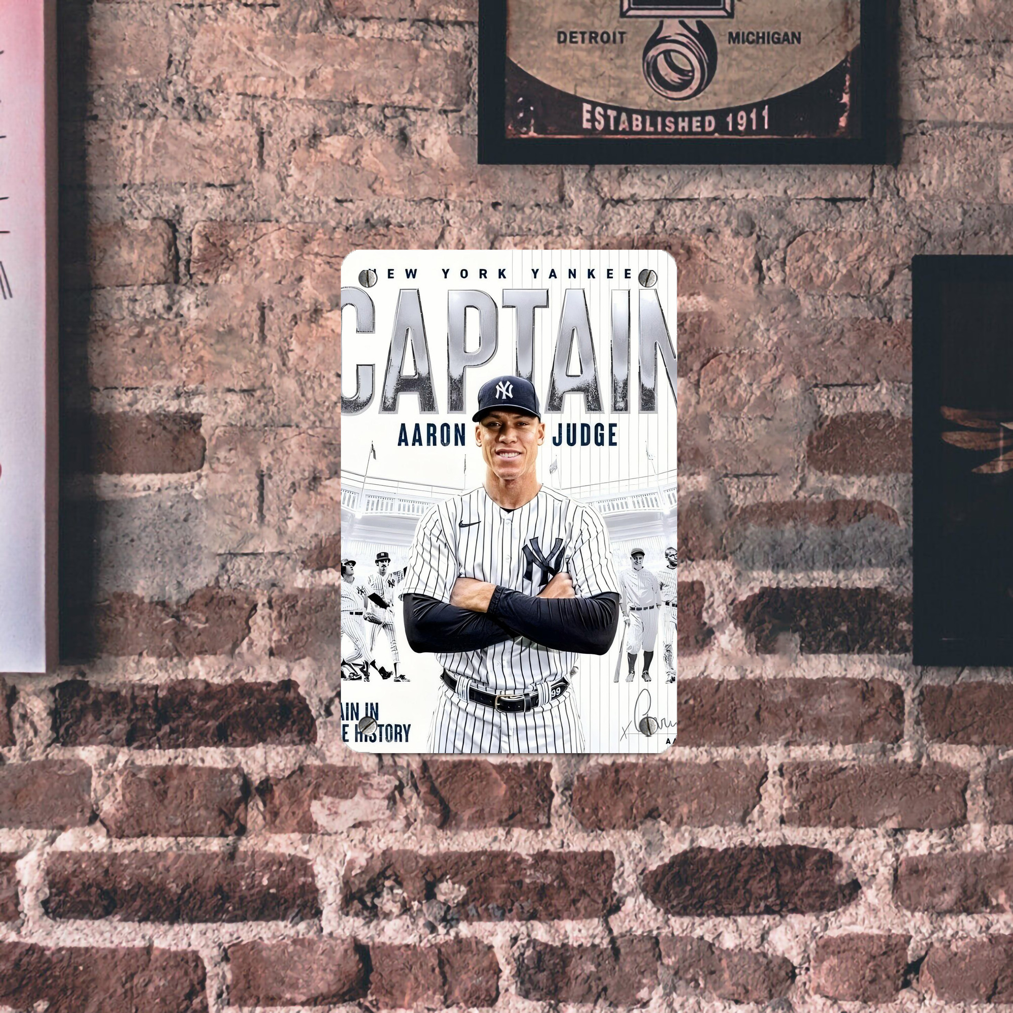 Aaron Judge Yankees Captain Metal Tin Sign 8x12inch - High-Quality Full-Print Decorative Wall Art, Durable Rust-Resistant Metal Plaque For Living Room, Bedroom, Kitchen, Office, Bar Décor