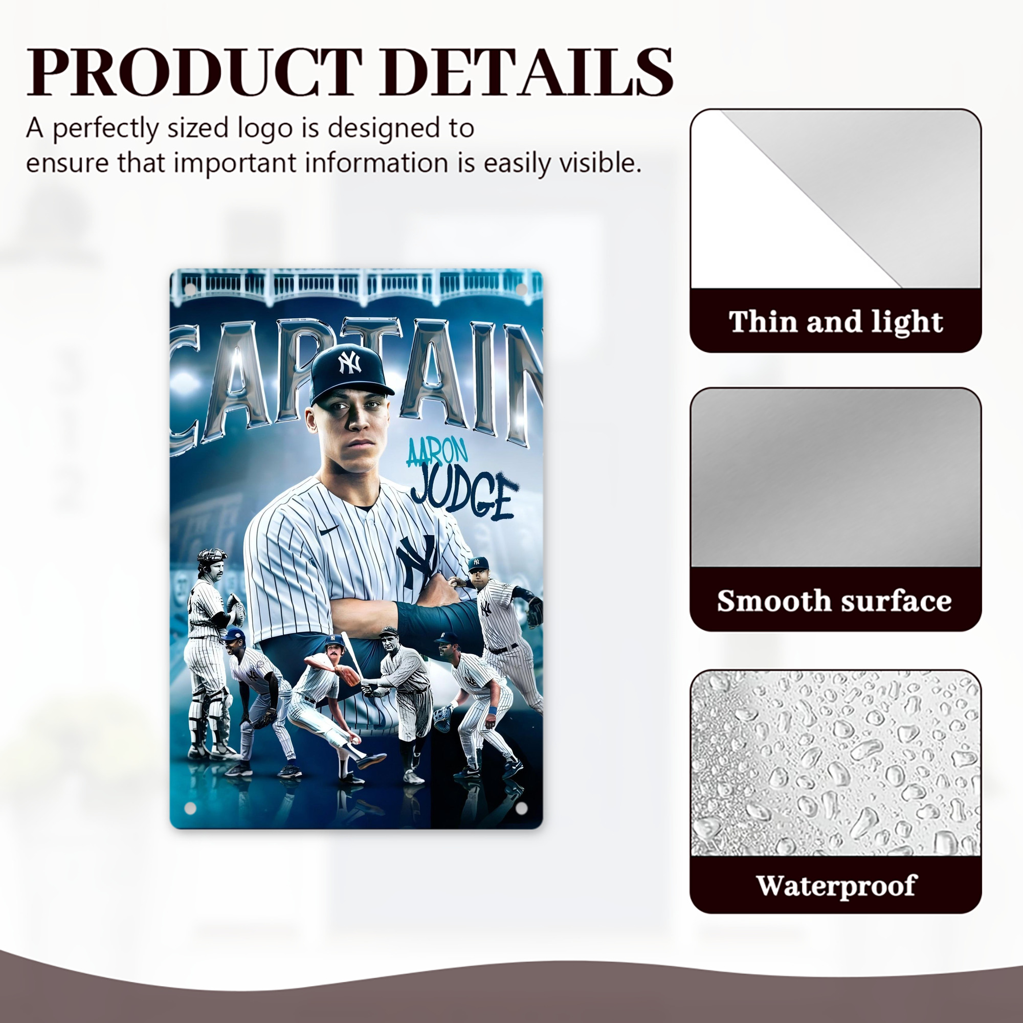 Aaron Judge Yankees Captain 8x12inch Vertical Aluminum Sign - Durable Fade-Resistant Indoor/Outdoor Safety & Information Plaque For Office, Hotel, Restaurant, Bar, Public Spaces