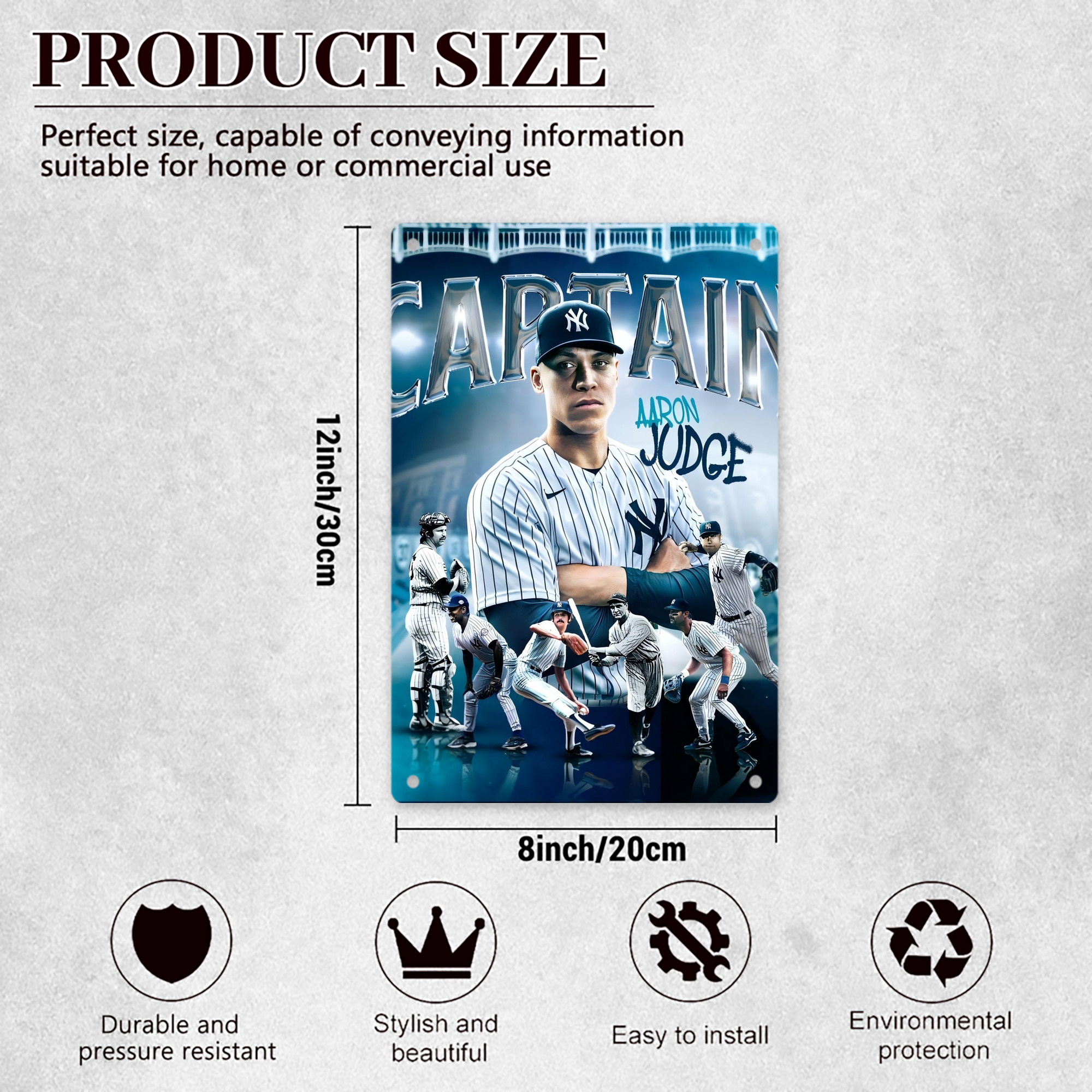 Aaron Judge Yankees Captain 8x12inch Vertical Aluminum Sign - Durable Fade-Resistant Indoor/Outdoor Safety & Information Plaque For Office, Hotel, Restaurant, Bar, Public Spaces