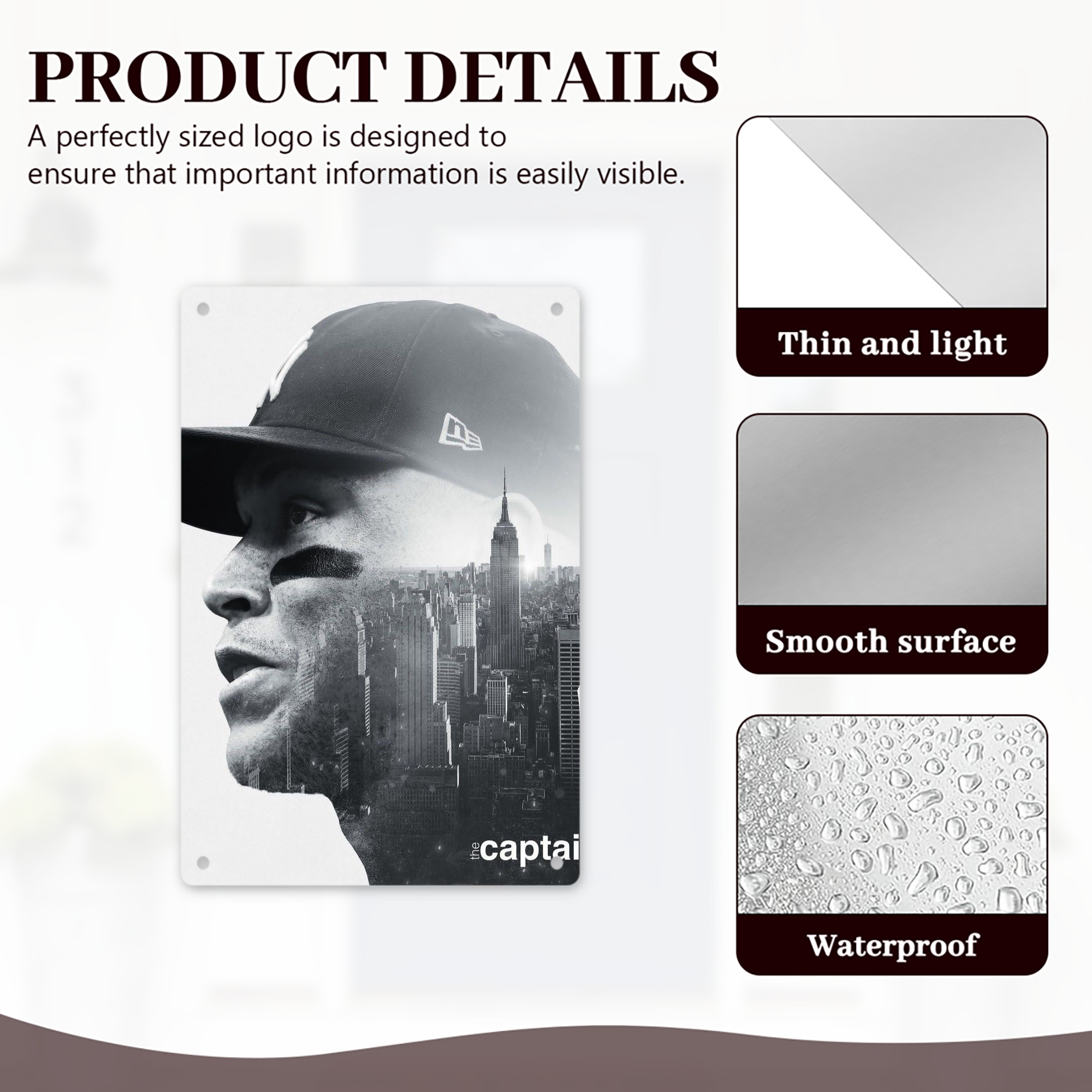 Aaron Judge Yankees Captain 8x12inch Vertical Aluminum Sign - Durable Fade-Resistant Indoor/Outdoor Safety & Information Plaque For Office, Hotel, Restaurant, Bar, Public Spaces