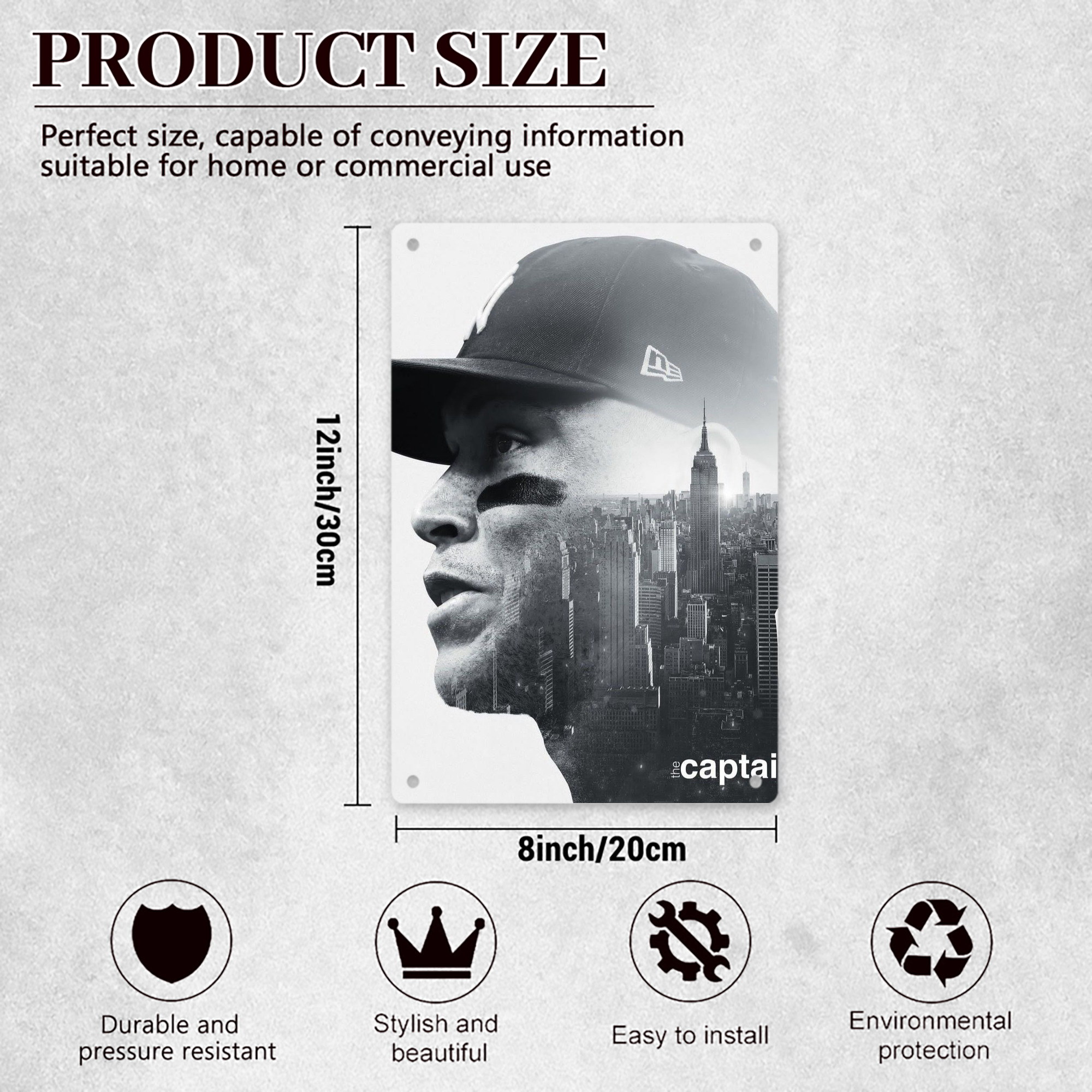 Aaron Judge Yankees Captain 8x12inch Vertical Aluminum Sign - Durable Fade-Resistant Indoor/Outdoor Safety & Information Plaque For Office, Hotel, Restaurant, Bar, Public Spaces