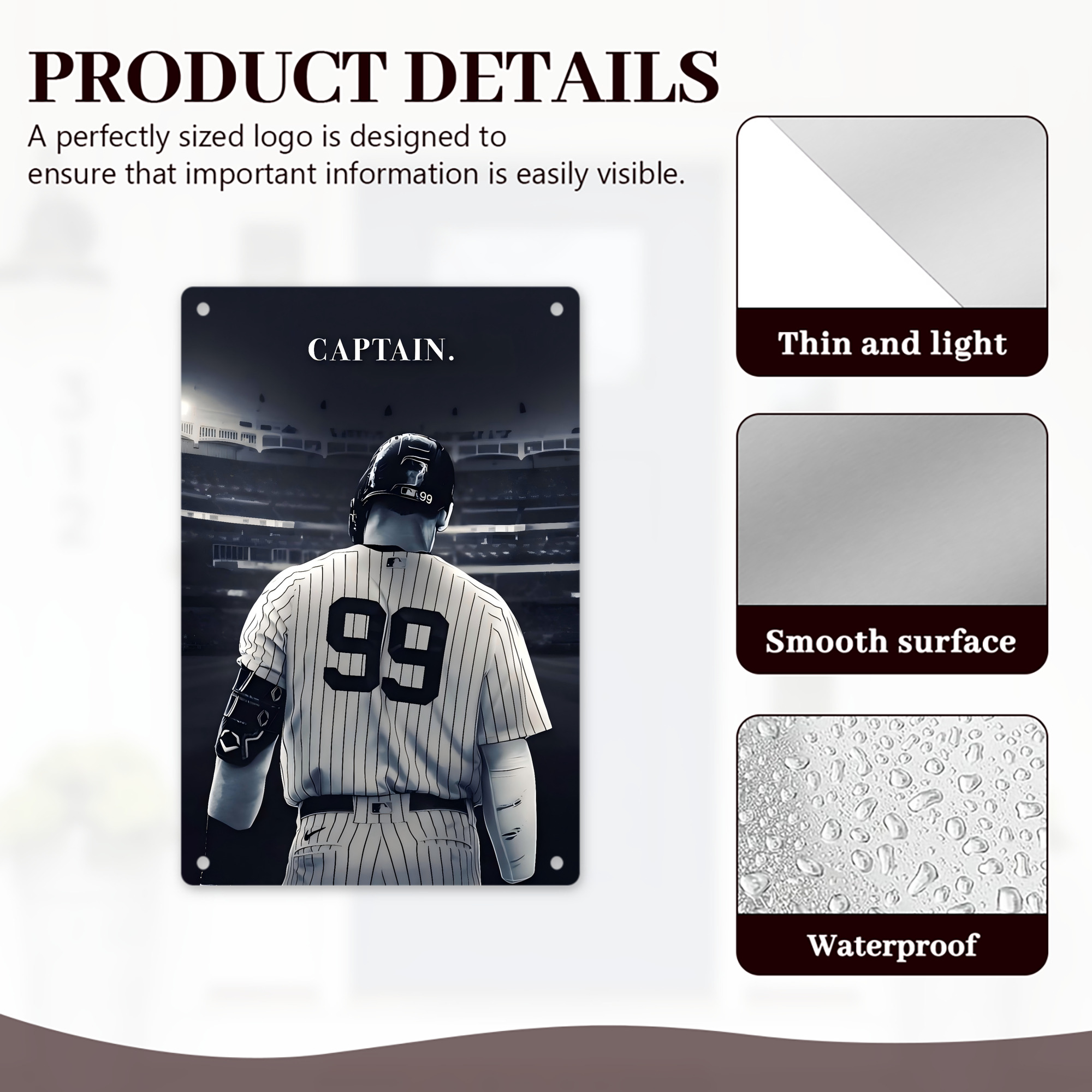 Aaron Judge Yankees Captain 8x12inch Vertical Aluminum Sign - Durable Fade-Resistant Indoor/Outdoor Safety & Information Plaque For Office, Hotel, Restaurant, Bar, Public Spaces