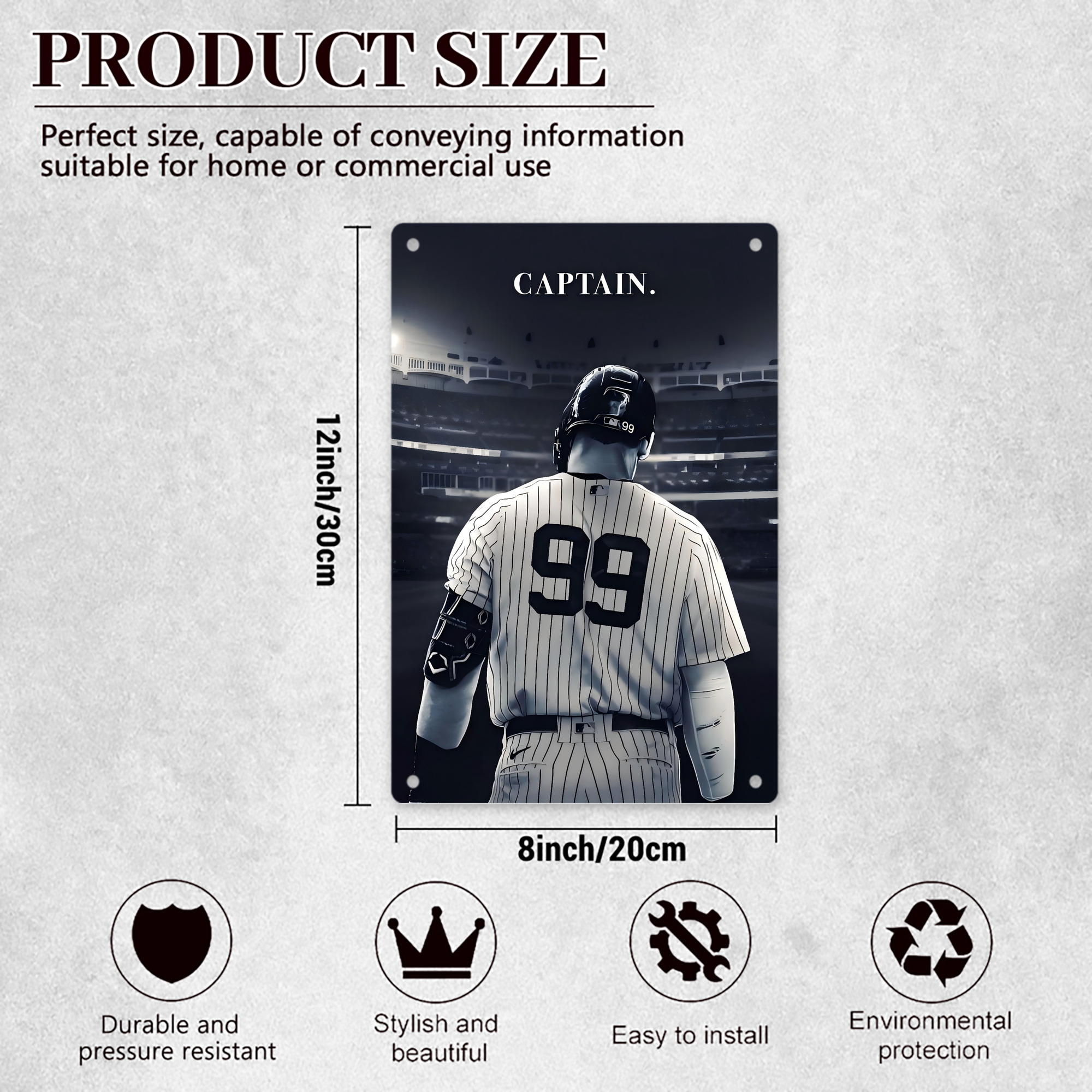 Aaron Judge Yankees Captain 8x12inch Vertical Aluminum Sign - Durable Fade-Resistant Indoor/Outdoor Safety & Information Plaque For Office, Hotel, Restaurant, Bar, Public Spaces