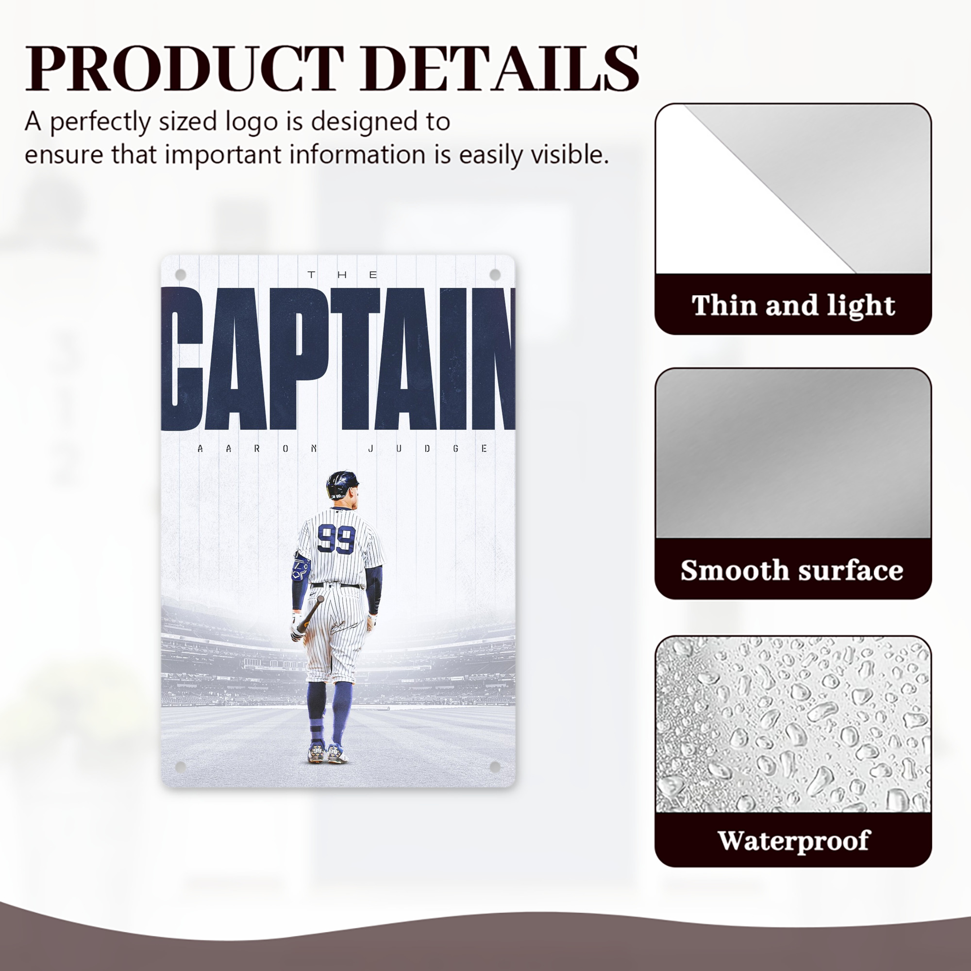 Aaron Judge Yankees Captain 8x12inch Vertical Aluminum Sign - Durable Fade-Resistant Indoor/Outdoor Safety & Information Plaque For Office, Hotel, Restaurant, Bar, Public Spaces