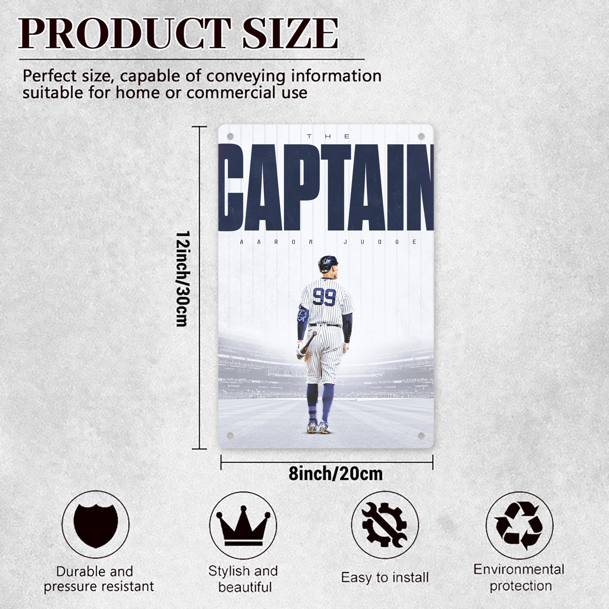 Aaron Judge Yankees Captain 8x12inch Vertical Aluminum Sign - Durable Fade-Resistant Indoor/Outdoor Safety & Information Plaque For Office, Hotel, Restaurant, Bar, Public Spaces