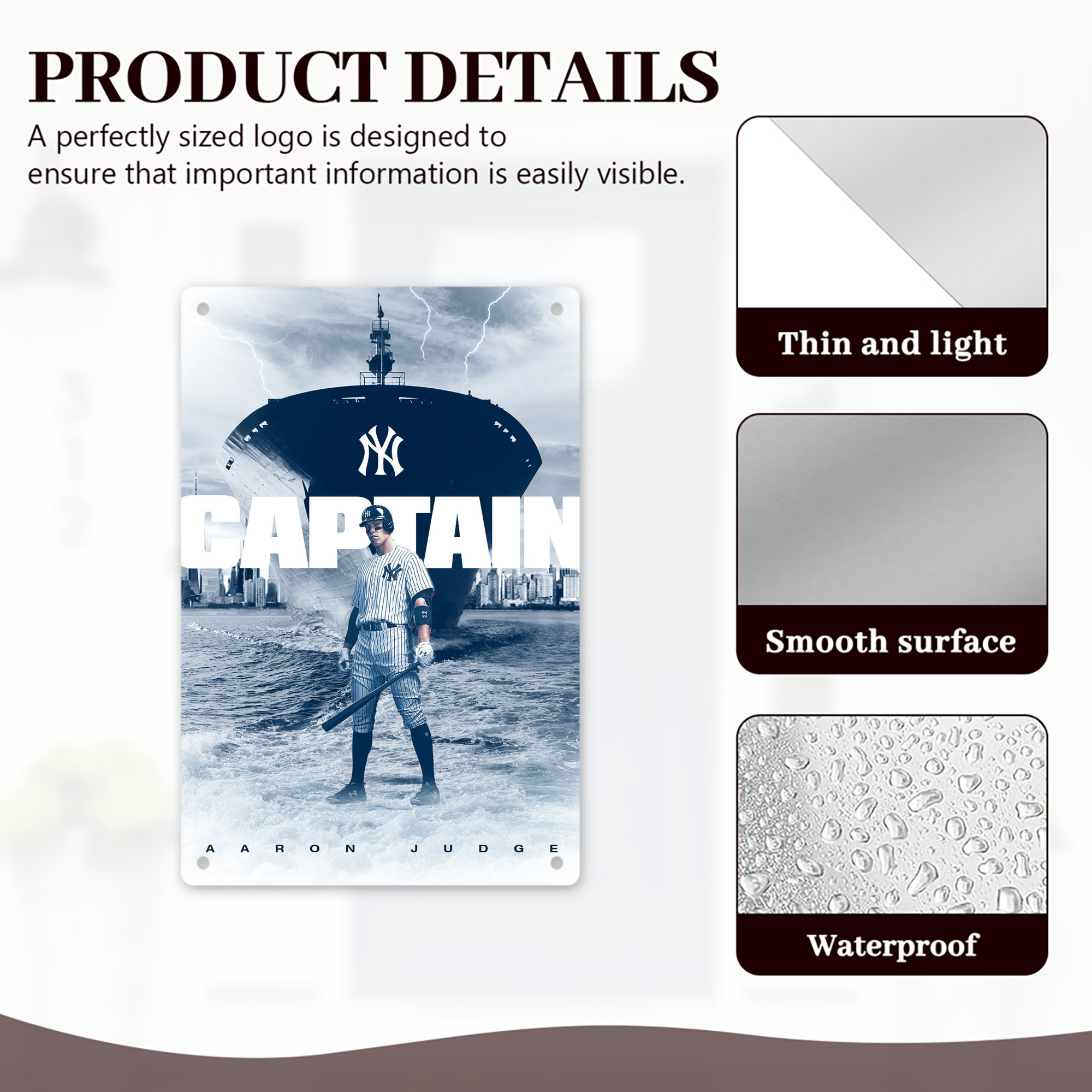 Aaron Judge Yankees Captain 8x12inch Vertical Aluminum Sign - Durable Fade-Resistant Indoor/Outdoor Safety & Information Plaque For Office, Hotel, Restaurant, Bar, Public Spaces