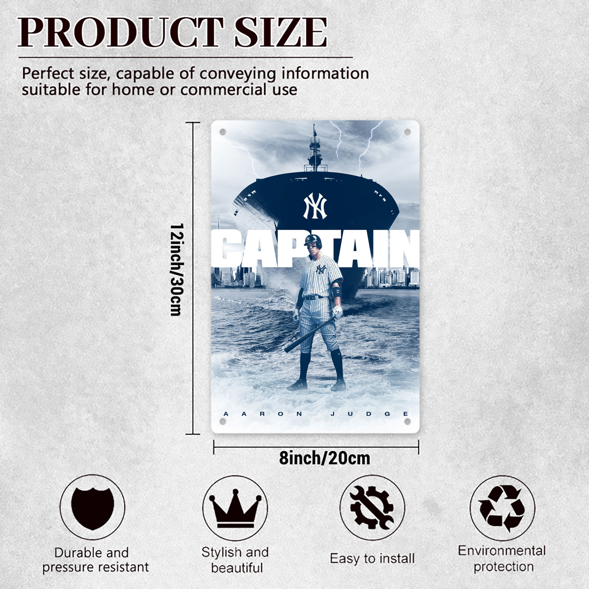 Aaron Judge Yankees Captain 8x12inch Vertical Aluminum Sign - Durable Fade-Resistant Indoor/Outdoor Safety & Information Plaque For Office, Hotel, Restaurant, Bar, Public Spaces