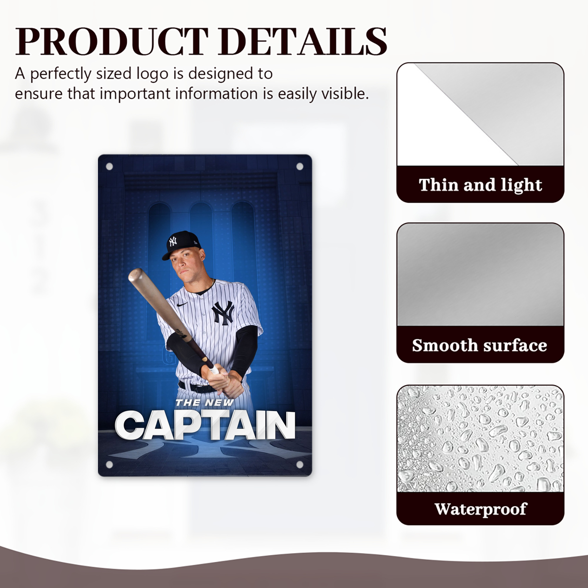 Aaron Judge Yankees Captain 8x12inch Vertical Aluminum Sign - Durable Fade-Resistant Indoor/Outdoor Safety & Information Plaque For Office, Hotel, Restaurant, Bar, Public Spaces