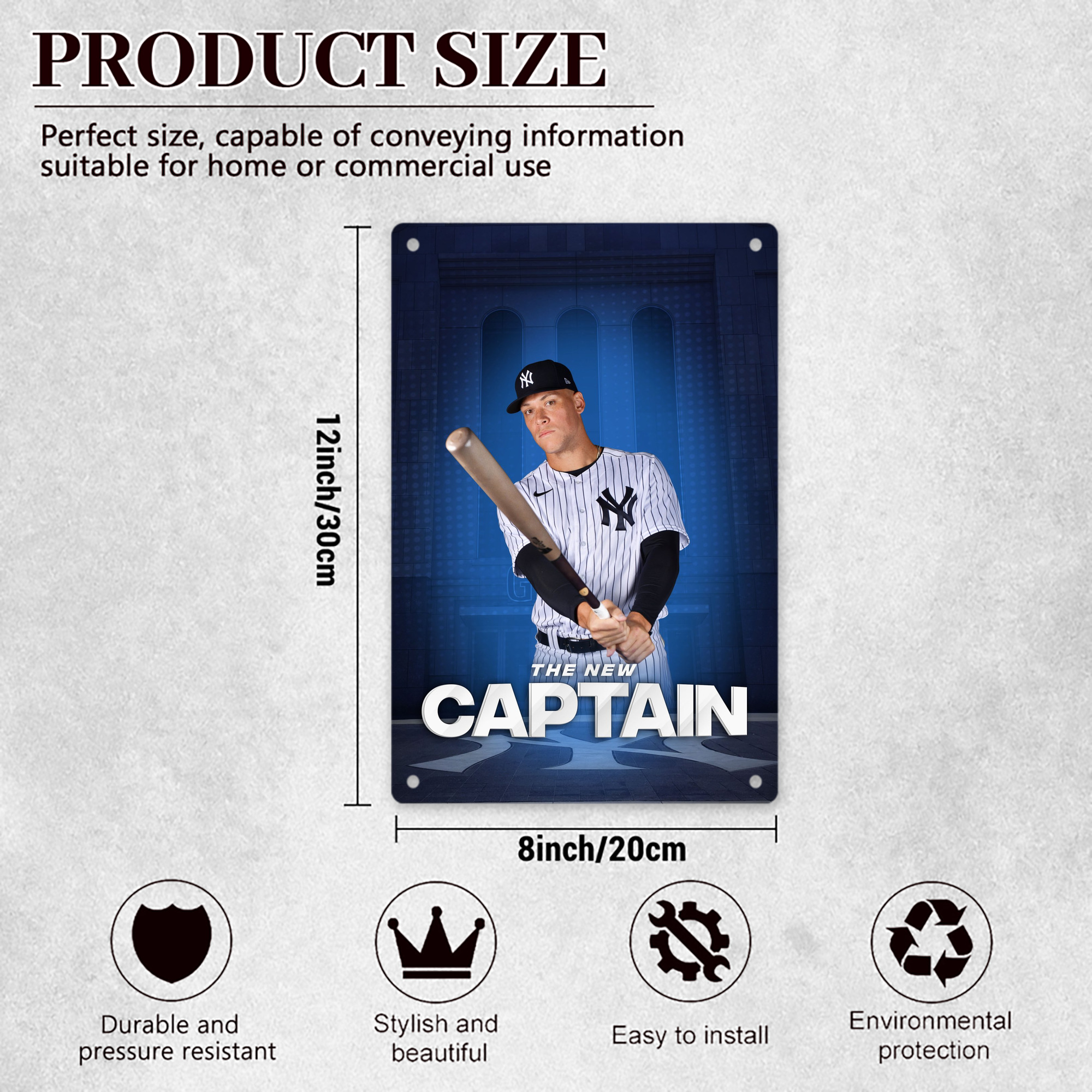 Aaron Judge Yankees Captain 8x12inch Vertical Aluminum Sign - Durable Fade-Resistant Indoor/Outdoor Safety & Information Plaque For Office, Hotel, Restaurant, Bar, Public Spaces