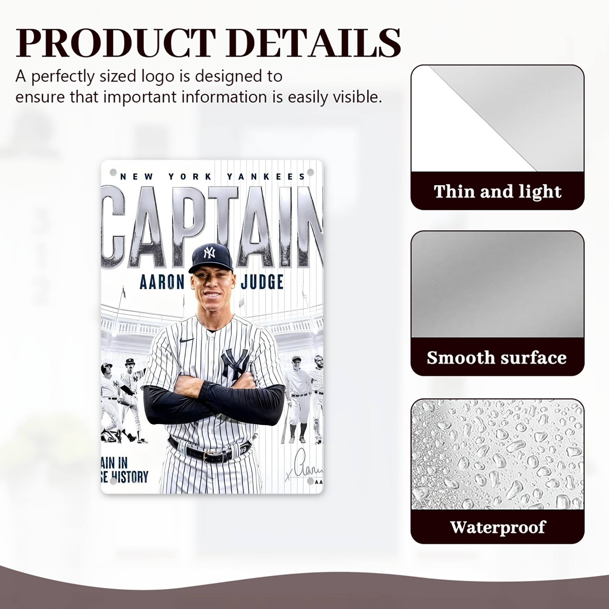 Aaron Judge Yankees Captain 8x12inch Vertical Aluminum Sign - Durable Fade-Resistant Indoor/Outdoor Safety & Information Plaque For Office, Hotel, Restaurant, Bar, Public Spaces