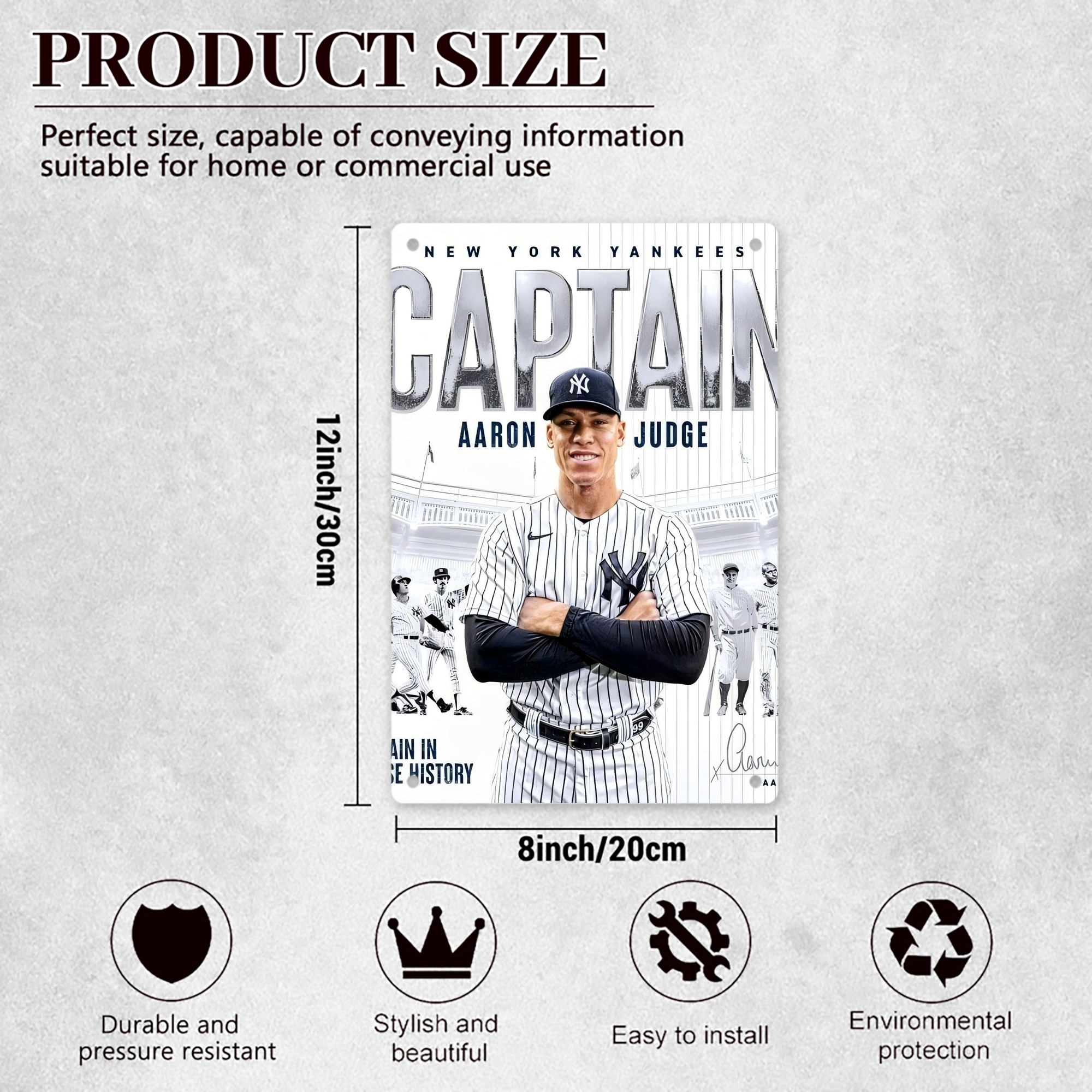 Aaron Judge Yankees Captain 8x12inch Vertical Aluminum Sign - Durable Fade-Resistant Indoor/Outdoor Safety & Information Plaque For Office, Hotel, Restaurant, Bar, Public Spaces