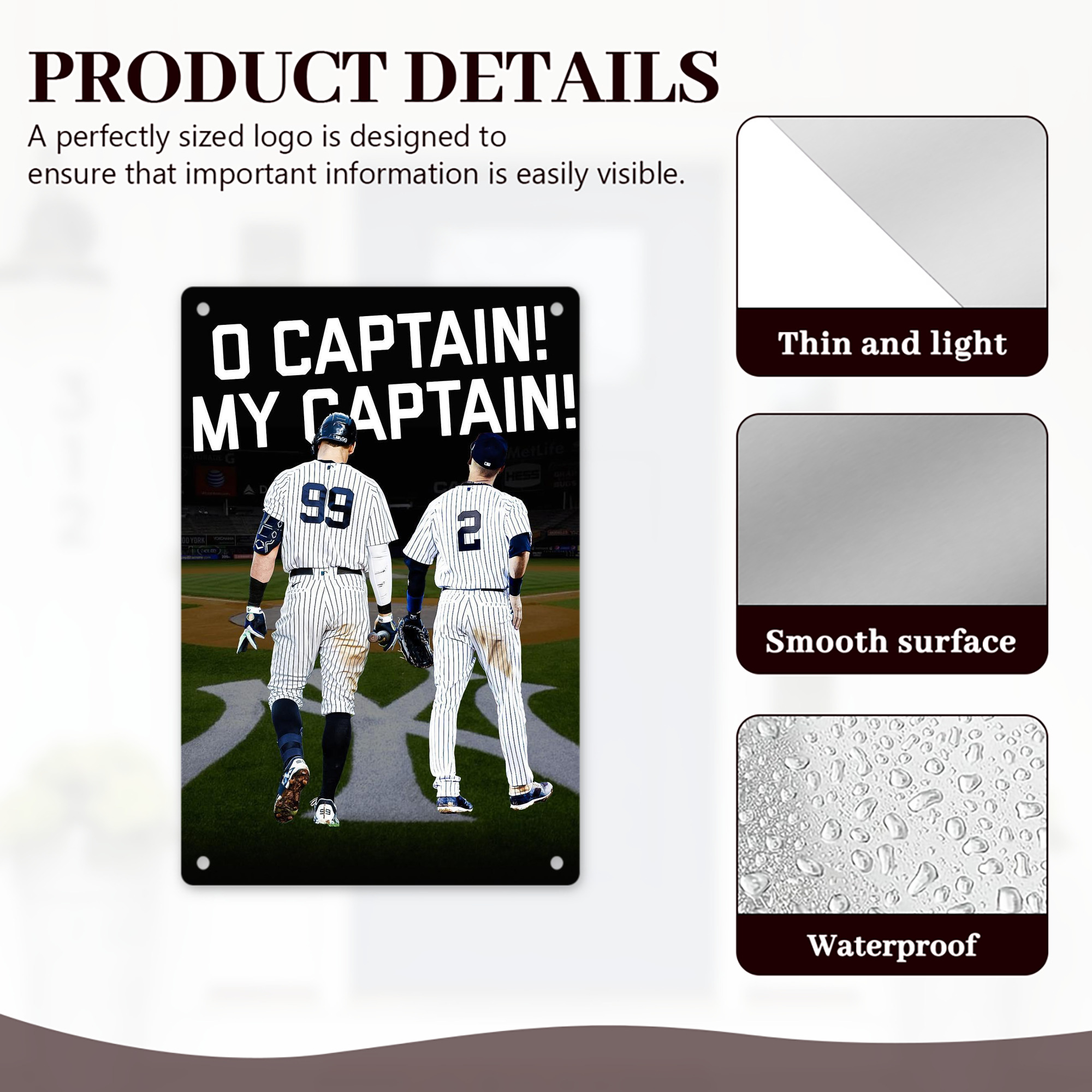 Aaron Judge Yankees Captain 8x12inch Vertical Aluminum Sign - Durable Fade-Resistant Indoor/Outdoor Safety & Information Plaque For Office, Hotel, Restaurant, Bar, Public Spaces