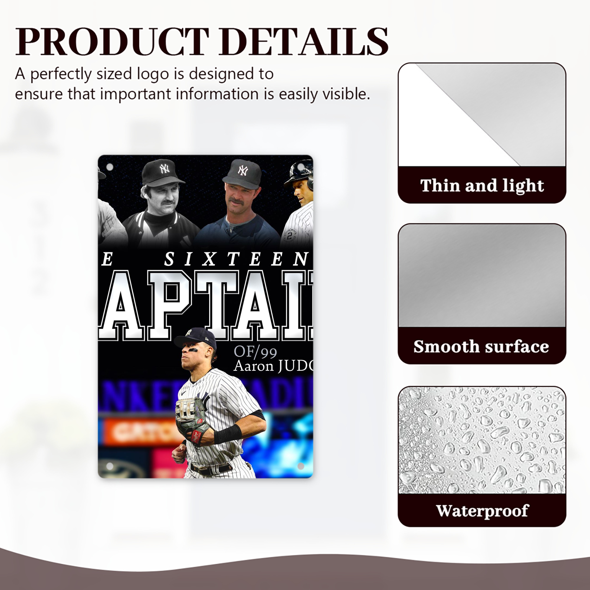 Aaron Judge Yankees Captain 8x12inch Vertical Aluminum Sign - Durable Fade-Resistant Indoor/Outdoor Safety & Information Plaque For Office, Hotel, Restaurant, Bar, Public Spaces