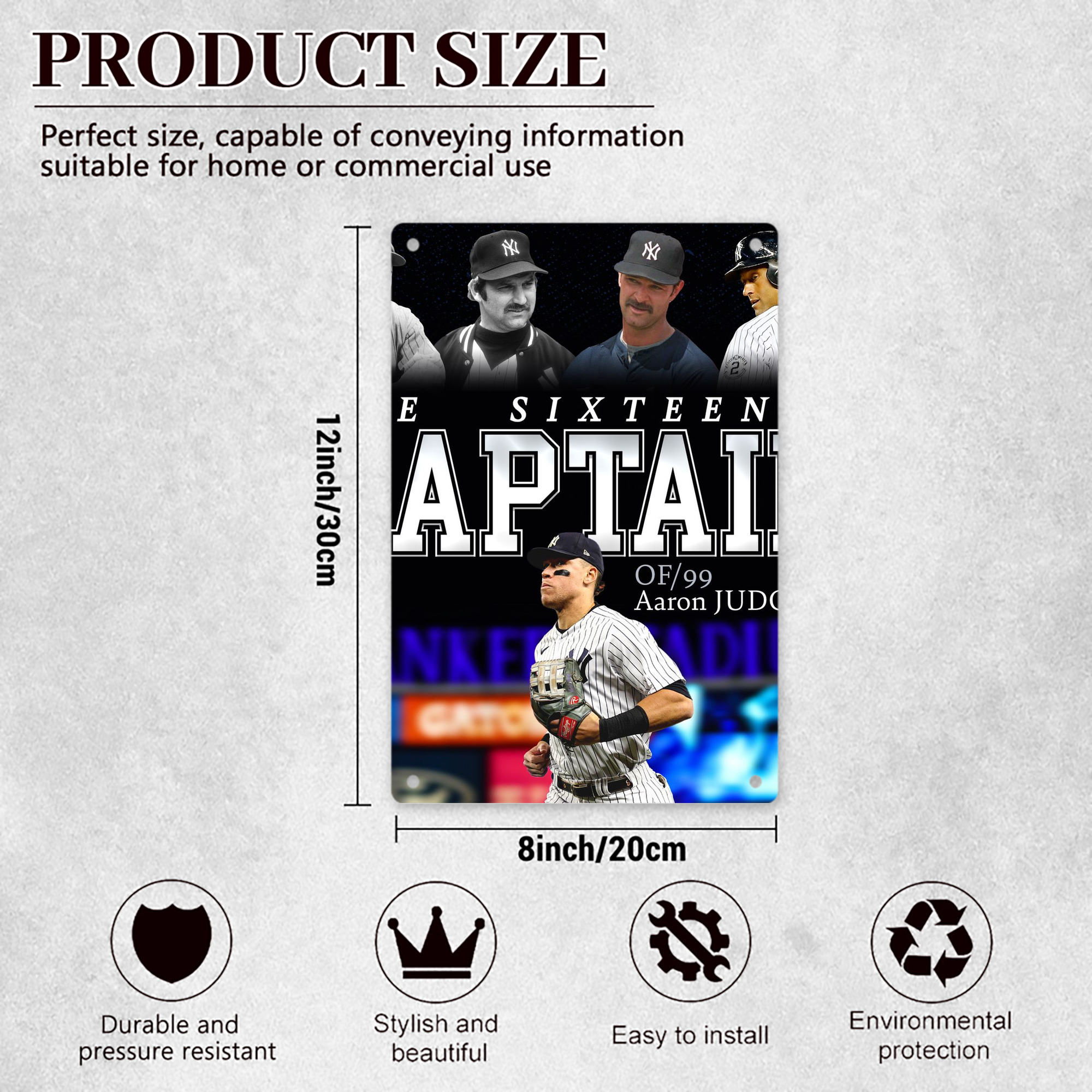 Aaron Judge Yankees Captain 8x12inch Vertical Aluminum Sign - Durable Fade-Resistant Indoor/Outdoor Safety & Information Plaque For Office, Hotel, Restaurant, Bar, Public Spaces